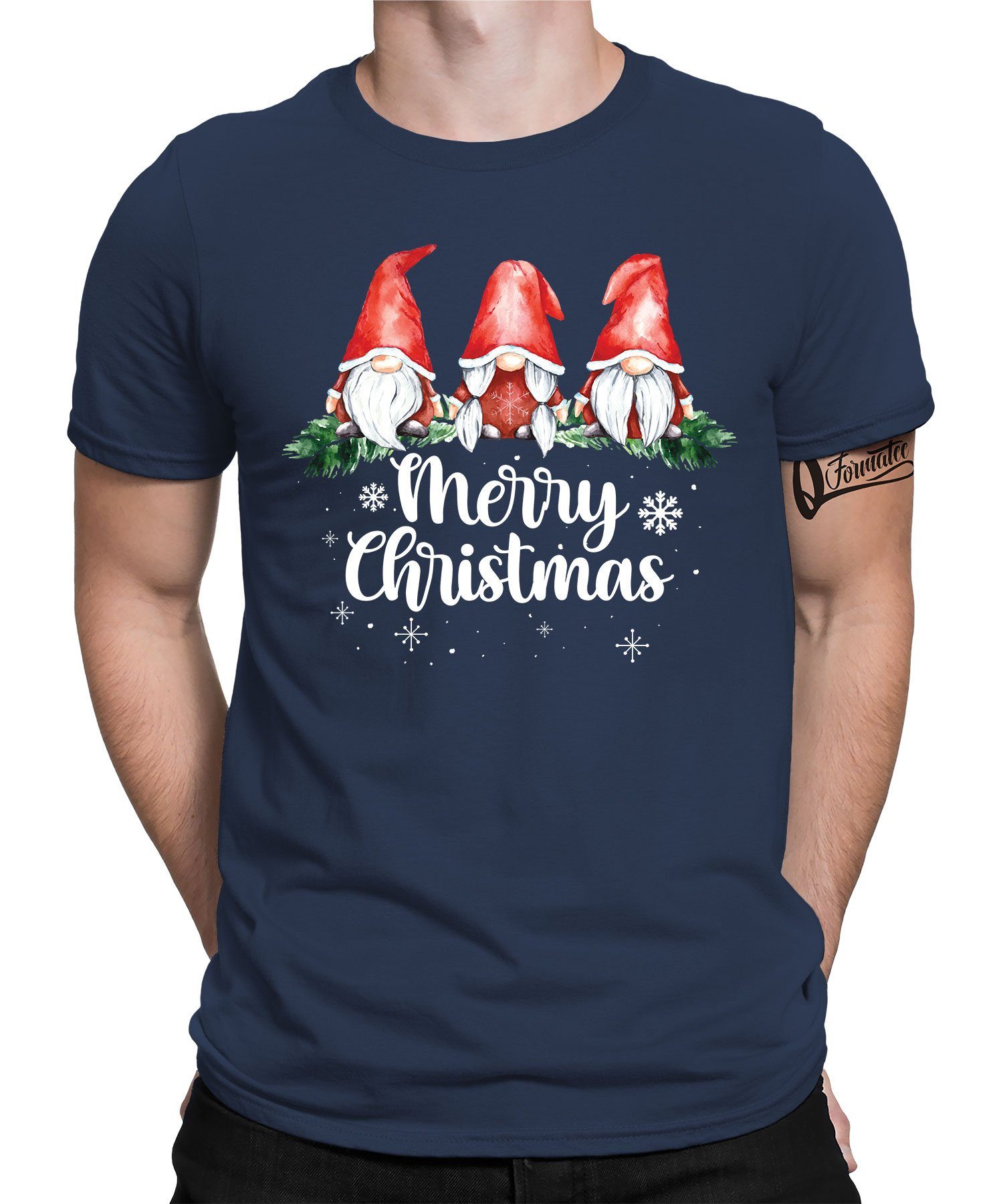Weihnachtsge Christmas Merry Navy (1-tlg) Gnom Quattro Nikolaus Wichtel Kurzarmshirt - Zwerg Weihnachten Formatee Blau