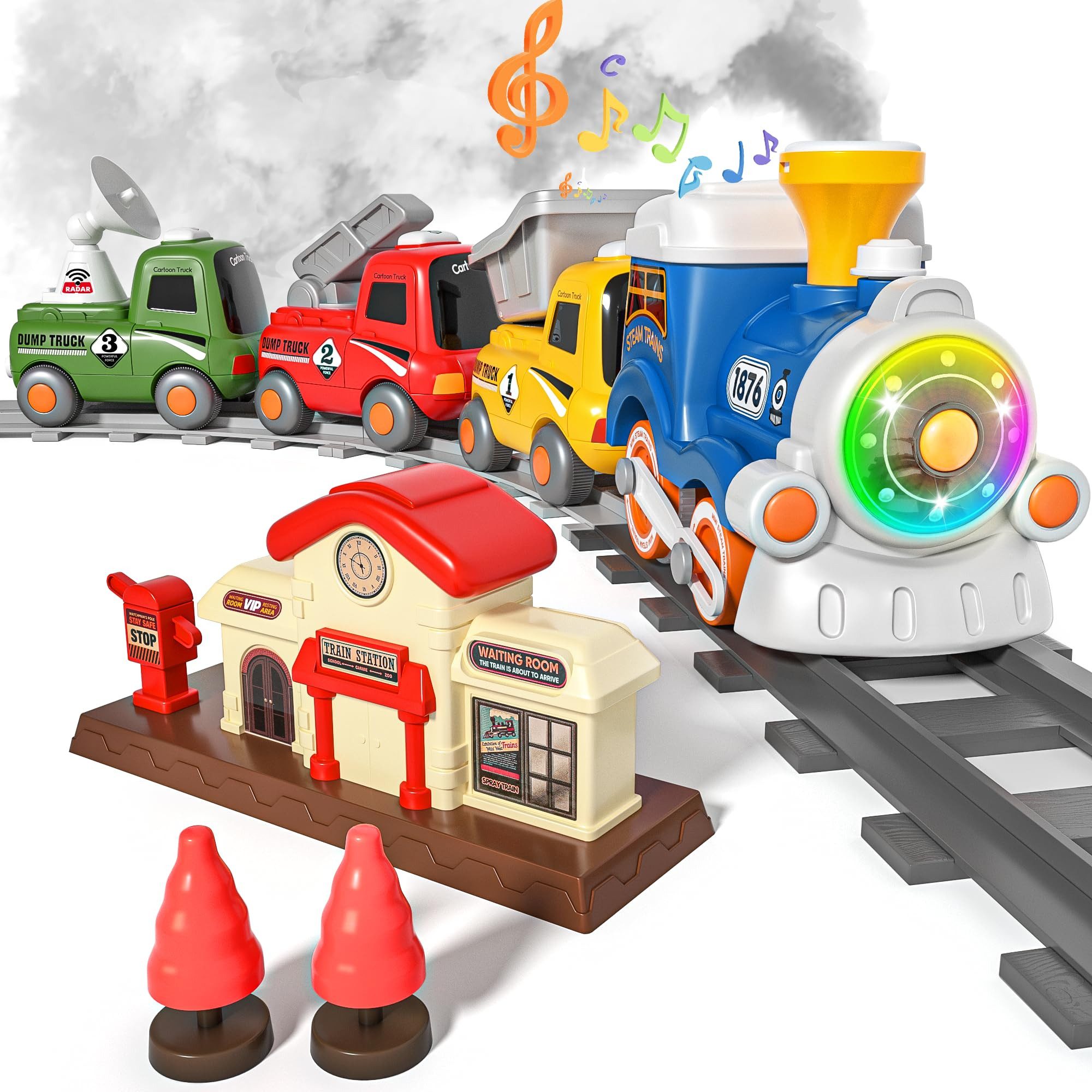 CLTYQ Spielzeug-Zug Zug Set für Kleinkinder mit Dampf, Elektrische Eisenbahn mit Rennbahn, Musik & Lichtern, Spielzeug-Eisenbahn, Magnetzug Spielzeug