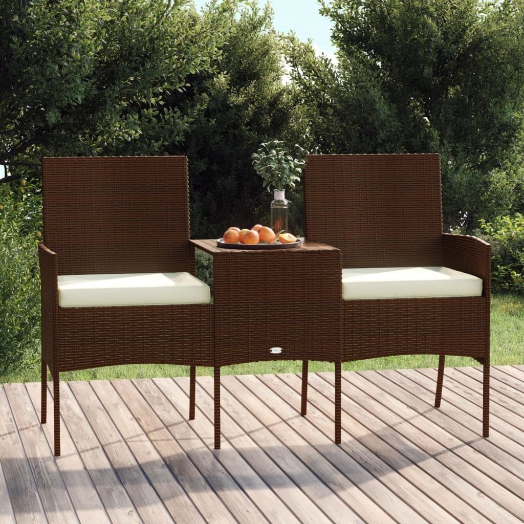 möbelando Gartenstuhl 3010981 (LxBxH: 61x151x85 cm), mit Kaffeetisch und Sitzauflagen aus Rattan in braun | Stühle