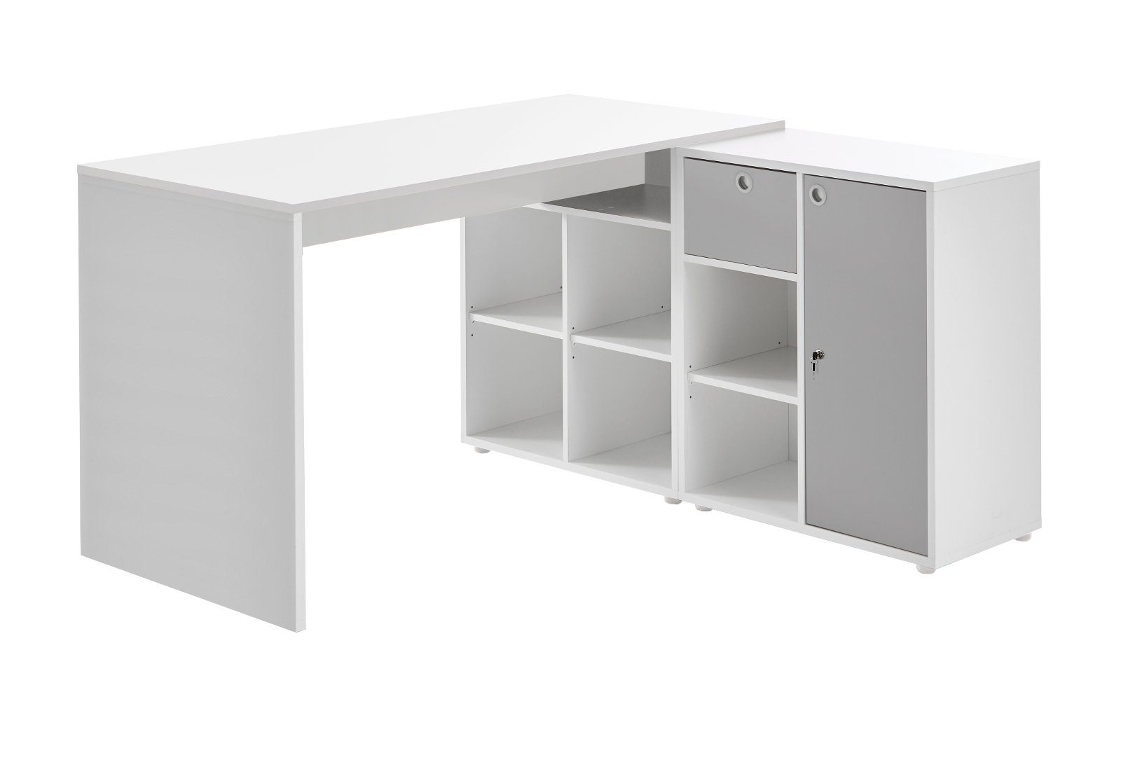 Universal Stauraum 138 x grau, 138 (Winkelschreibtisch mit cm), viel Schreibtisch weiß Furn.Design in abschließbar, und