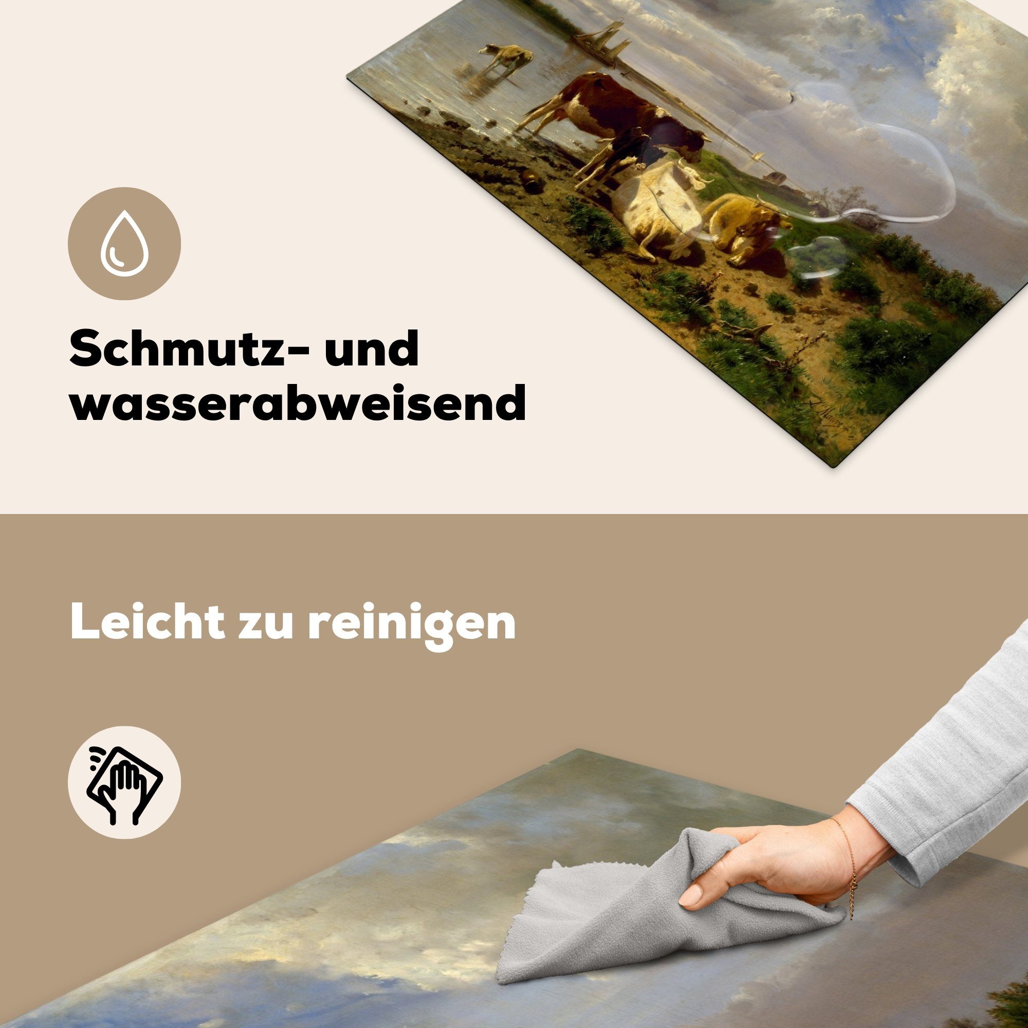 Schutz Gemälde MuchoWow für Anton Ceranfeldabdeckung Herdblende-/Abdeckplatte Vinyl, - küche, tlg), Rindern cm, Landschaft Induktionskochfeld die von 71x52 Mauve, (1 mit