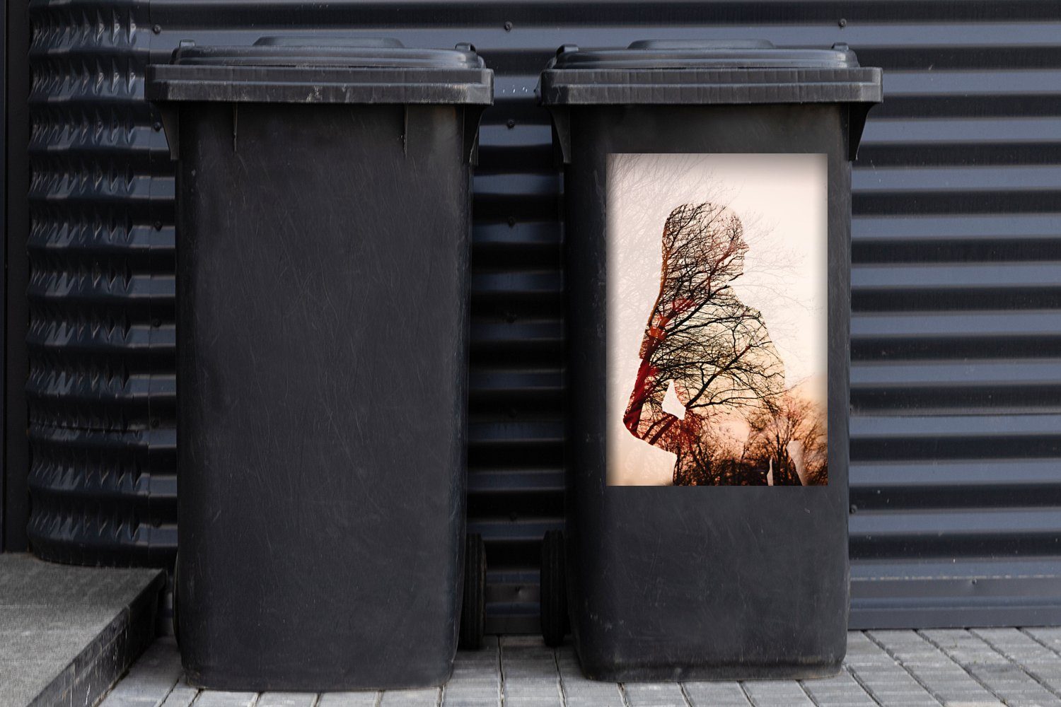 Frau Wandsticker Abfalbehälter Mülltonne, Zweigen Mehrfach (1 einer Mülleimer-aufkleber, Sticker, belichtetes St), Bild MuchoWow Container, mit
