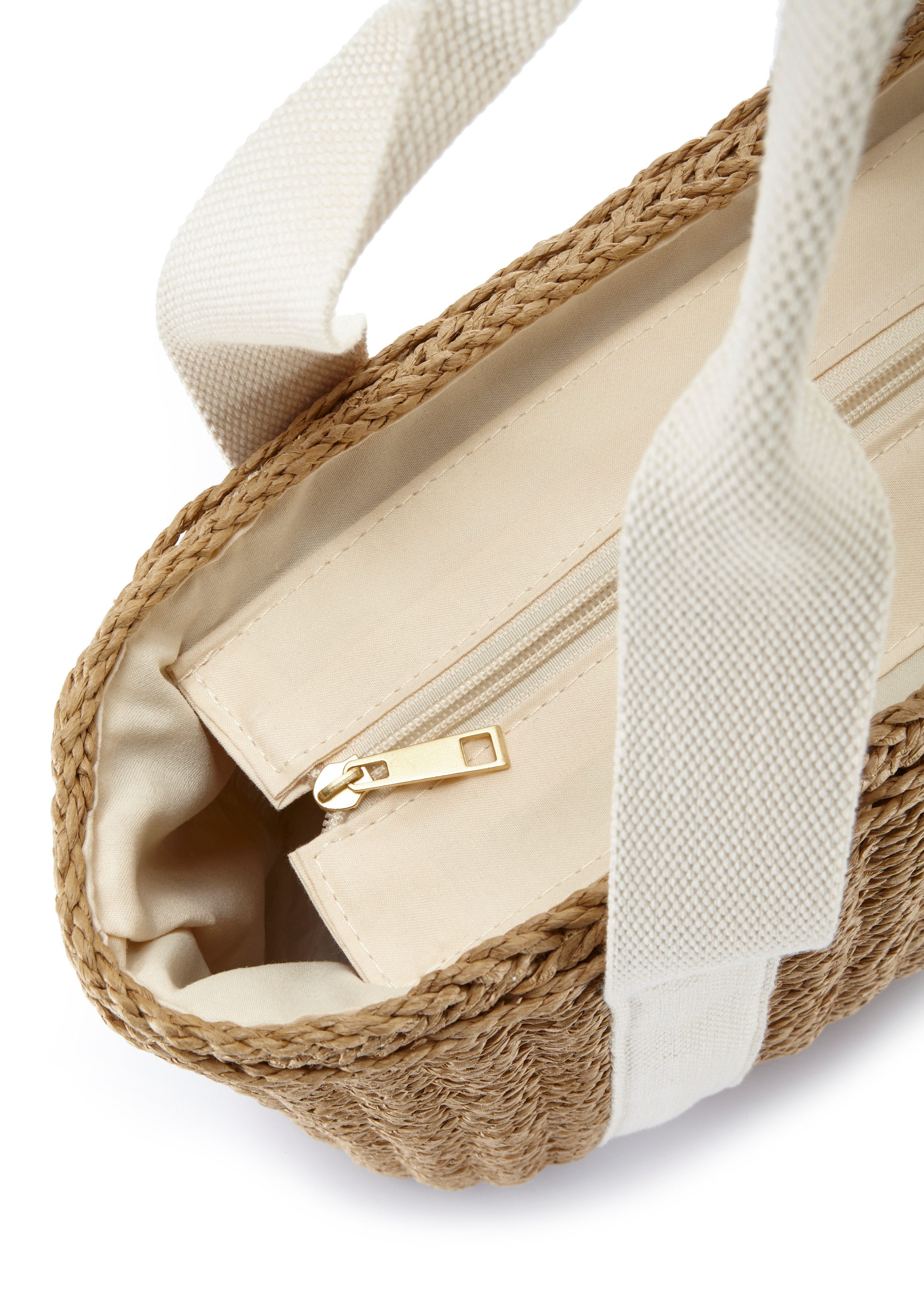 Vivance Shopper Strandtasche, Schultertasche, Korbtasche, Tragetasche, Einkaufstasche, in modischer Bast-Optik mit kontrastfarbenen Details VEGAN