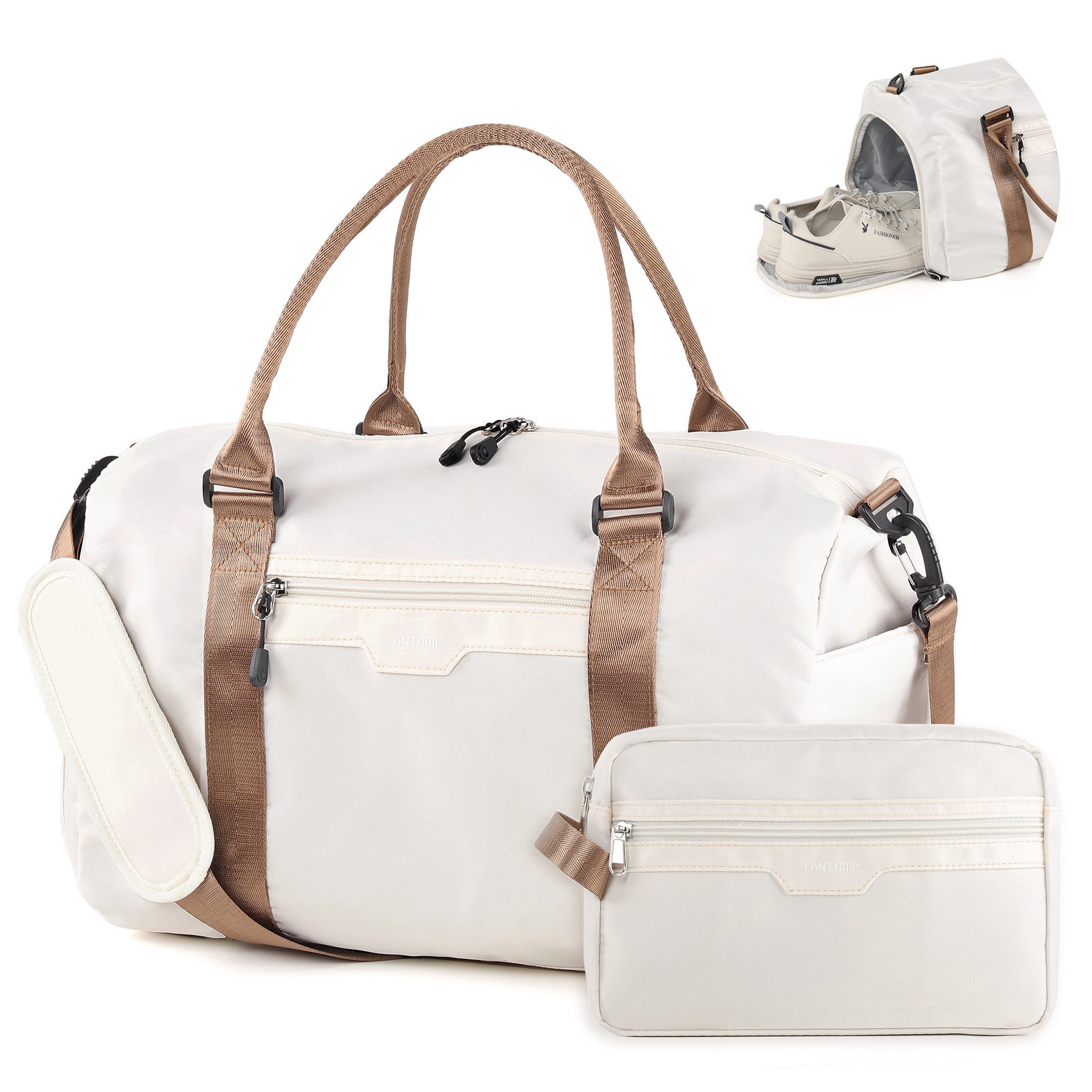 TANTOMI Reisetasche Reisetasche Damen Herren 44.5x20x28, Handgepäck Tasche Flugzeug, Sporttasche, Travel Bag mit Schuhfach und Kulturbeutel