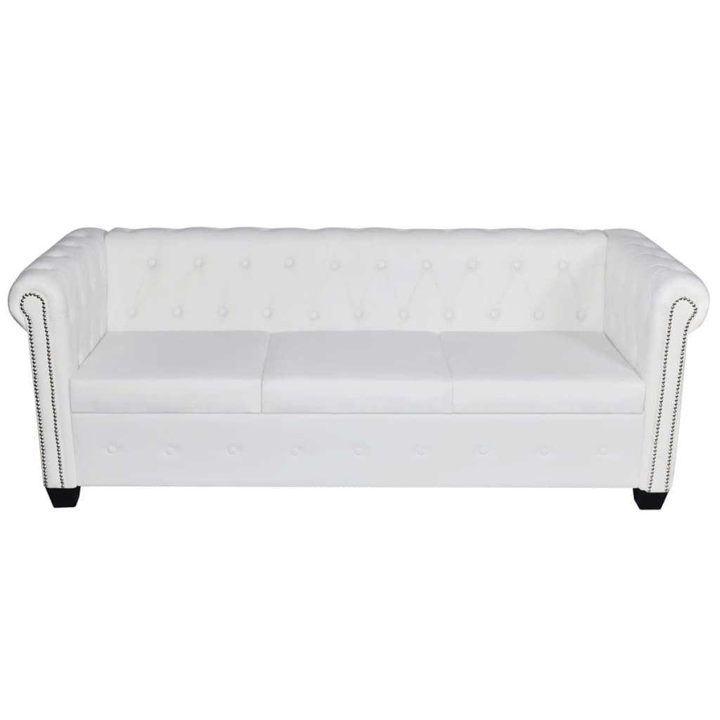Weiß und typischen edler Knopfheftung DOTMALL mit Chesterfield-Sofa 3-Sitzer, Armlehnen,Kunstleder
