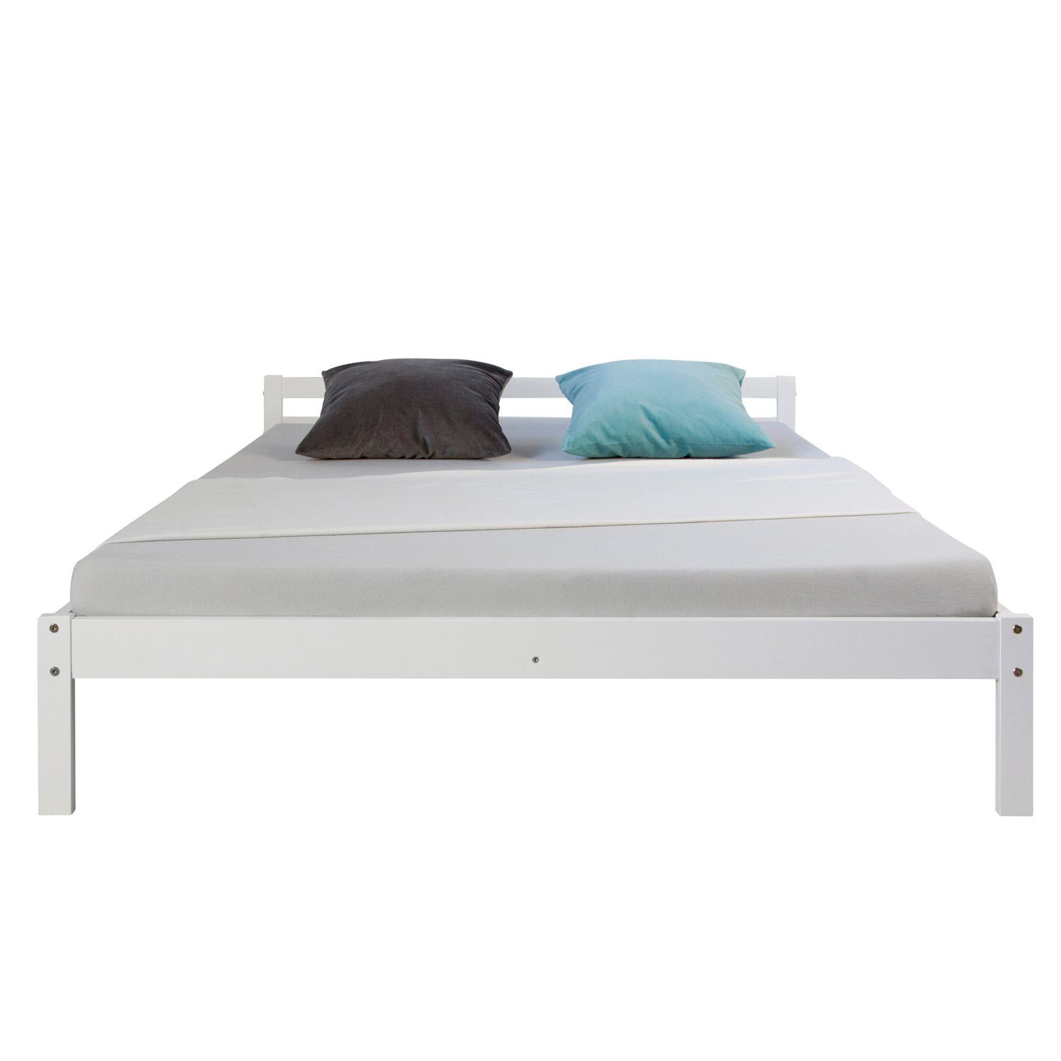 Homestyle4u Holzbett 90x200 mit Lattenrost niedrig Futonbett Einzelbett Kinderbett Natur (Set, mit Lattenrost), Weiß, 140x200