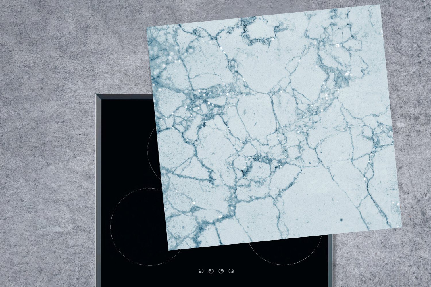 Marmor Muster, - Herdblende-/Abdeckplatte Ceranfeldabdeckung, - Arbeitsplatte 78x78 Blau cm, für (1 Vinyl, tlg), küche MuchoWow