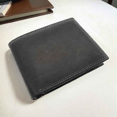 McLean Geldbörse echt Leder Portemonnaie mit RFID Schutz, klassische Scheintasche, Innenriegel, schwarz grau