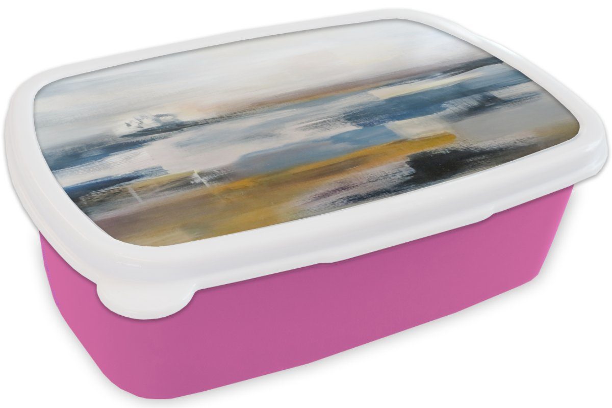 rosa für Lunchbox - Erwachsene, Kunststoff Mädchen, Kinder, Ölgemälde Abstrakt, MuchoWow (2-tlg), Brotbox Kunststoff, Brotdose Snackbox,