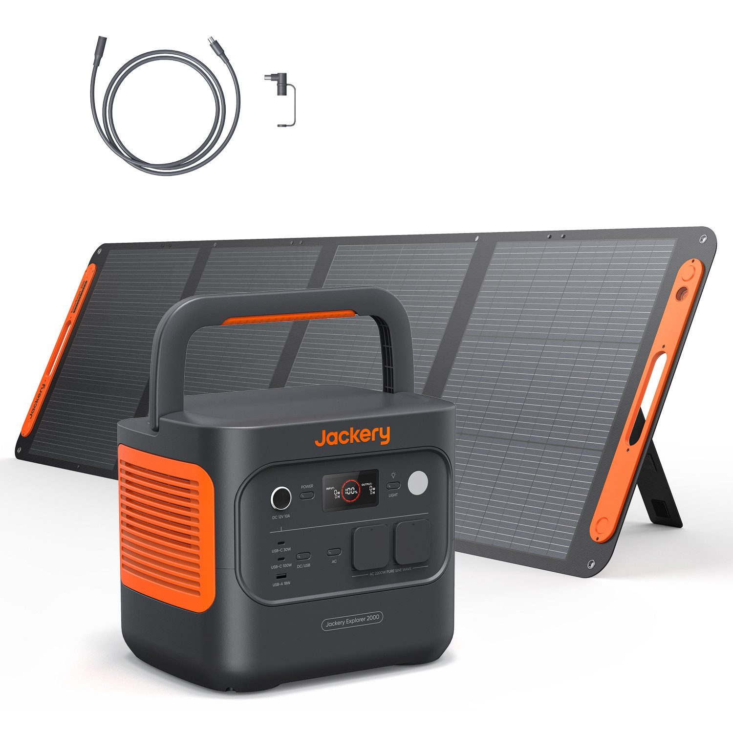 Jackery Stromerzeuger E2000 v2 Tragbare Powerstation mit 200W Solarpanel mit 5M Kabel, 4,4 in kW, 2042Wh/2200W Solargenerator LiFePO4 Schnellladung für Camping, Notfall