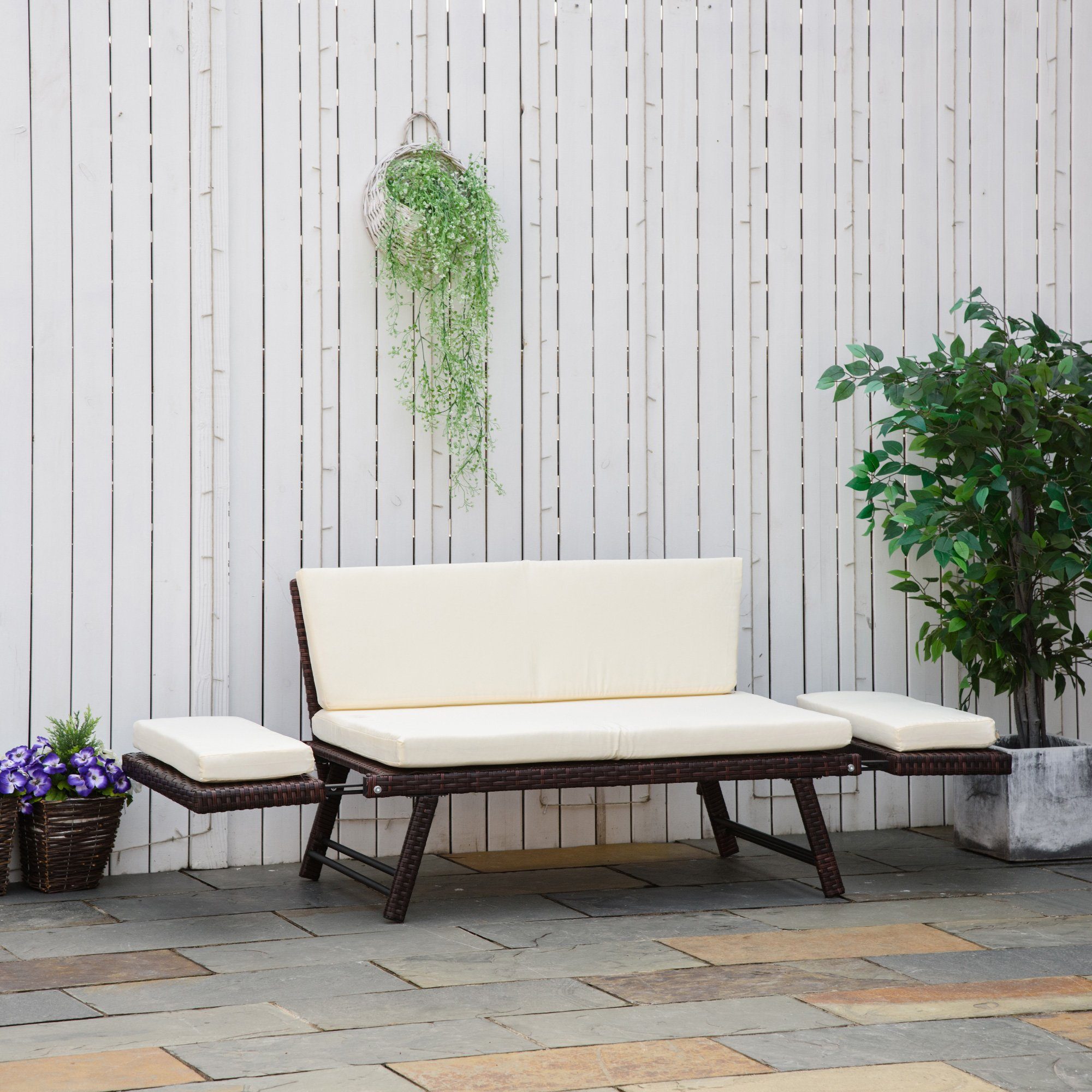 Outsunny Loungesofa Polyrattan Gartensofa 2 Sitzer, günstig online kaufen