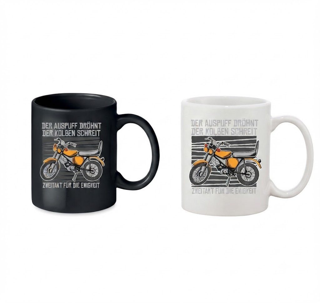 Blondie & Brownie Tasse Zweitakt Tasse Simson Motorrad Zweirad Vater Mann Print Kultbecher Fun, 1-tlg., Keramik, Zweitakt Tasse Kolbenklang Edition Classic