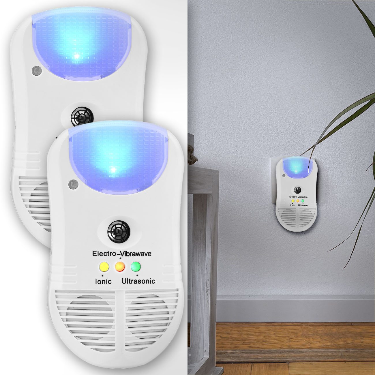Casativo Insektenfalle 3in1 Ultraschall Insektenvertreiber PIR Sensor Nachtlicht 30 qm 3 LEDs, Ultraschall-Frequenz 25 kHz, Leistung 2 Watt, 128 g