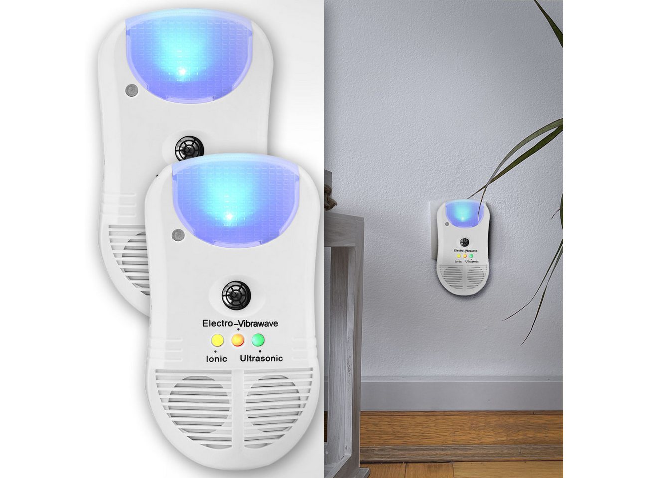 Casativo Insektenfalle 3in1 Ultraschall Insektenvertreiber PIR Sensor Nachtlicht 30 qm 3 LEDs, Ultraschall-Frequenz 25 kHz, Leistung 2 Watt, 128 g