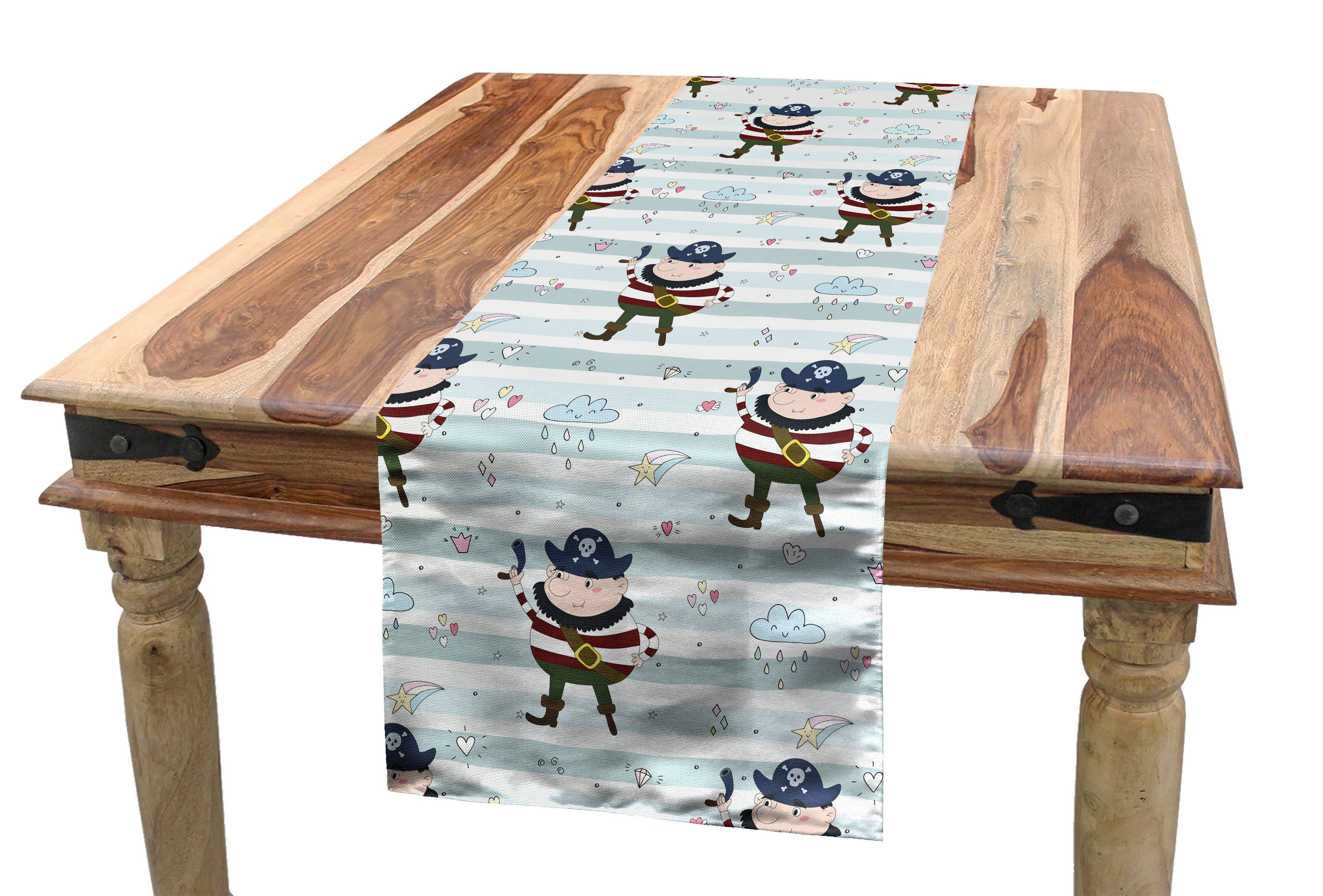 Abakuhaus Tischläufer Esszimmer Küche Rechteckiger Dekorativer Tischläufer, Kindergarten Childish Pirat auf Streifen