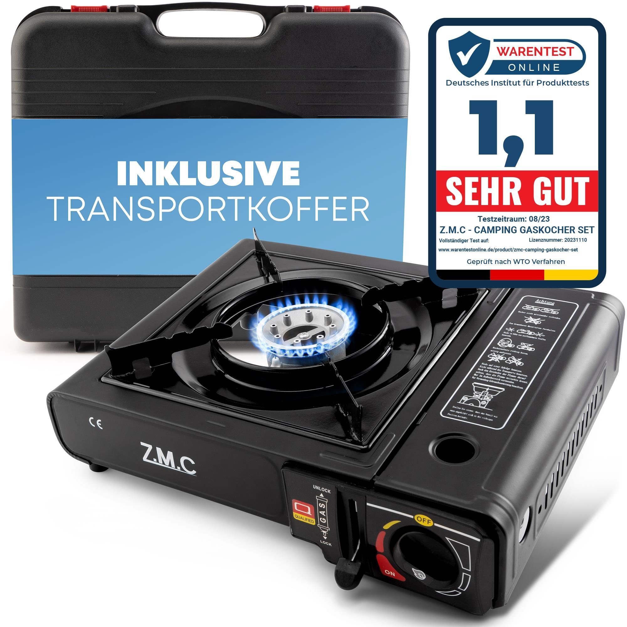 ZMC Gaskocher Gaskocher 1-flammig + Aufbewahrungskoffer + Gaskartuschen 227g Schwarz, (Butangas Campingkocher für Innenraum/Outdoor, Campinggaskocher 2,2 kW mit – Bild 2 von 5