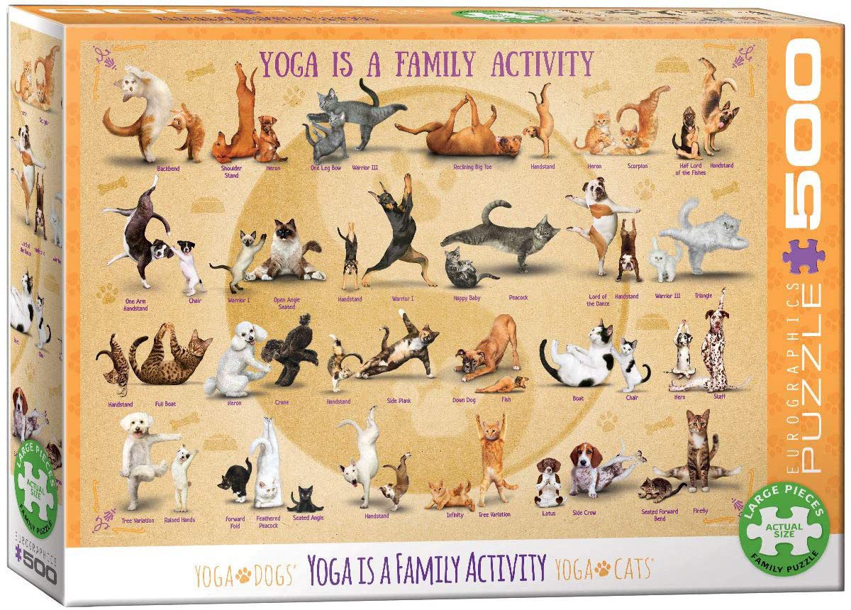 Puzzle 500 Teile Puzzle - Puzzle - Familien Yoga mit Welpen und Kätzchen, Puzzleteile