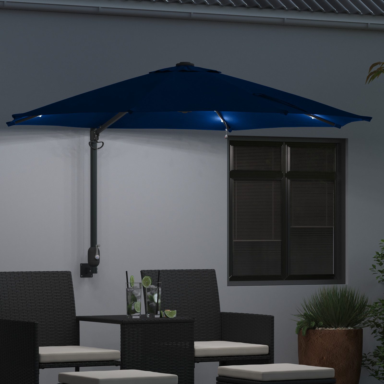 vidaXL Sonnenschirm Wand-Sonnenschirm mit LED-Leuchten Azurblau günstig online kaufen