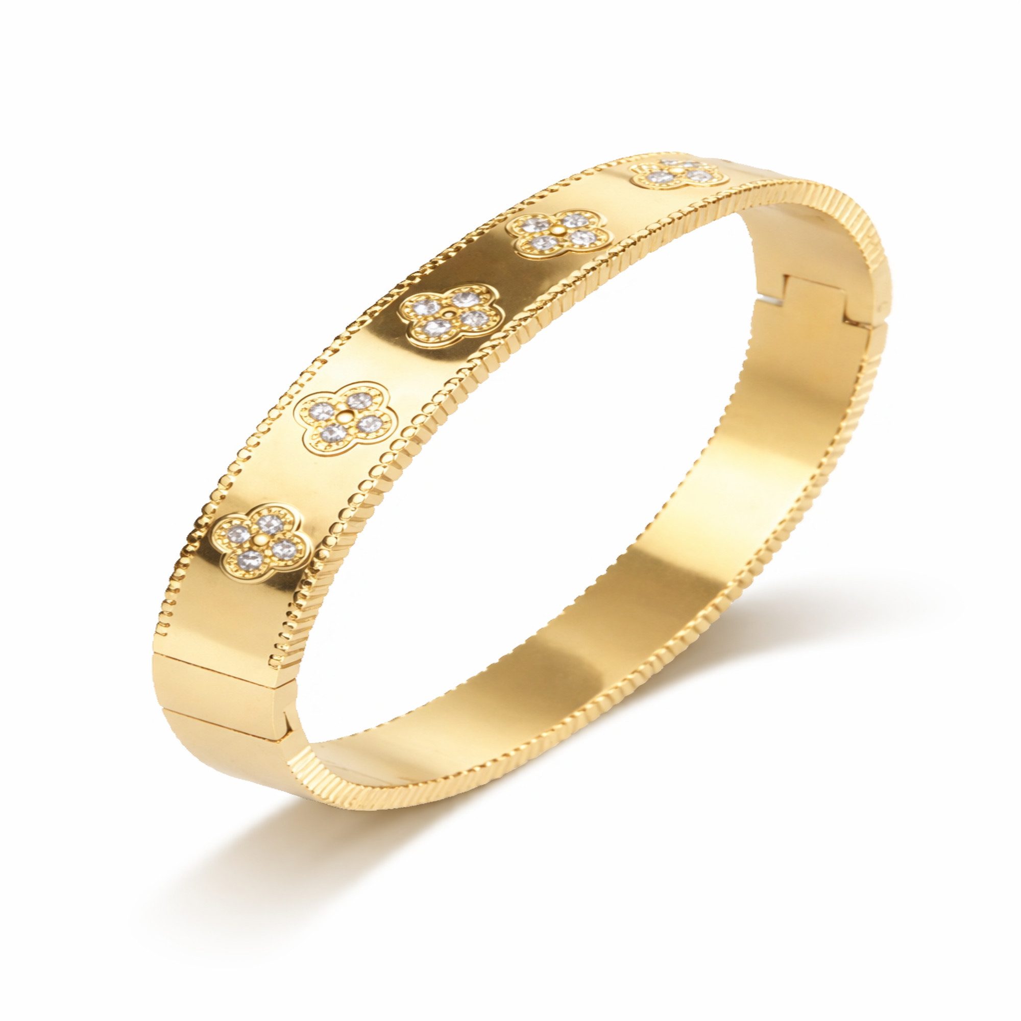 ROUGEMONT Armreif Glücksbringer Damen Armreif Kleeblatt Design Edelstahl 18K Gold, Handgefertigt