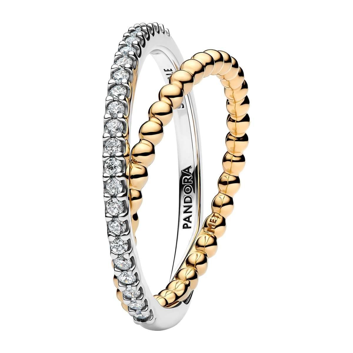 Pandora Silberring 164827C01, für Damen-Ring Zweifarbig Crossover Kugeln & Pavé