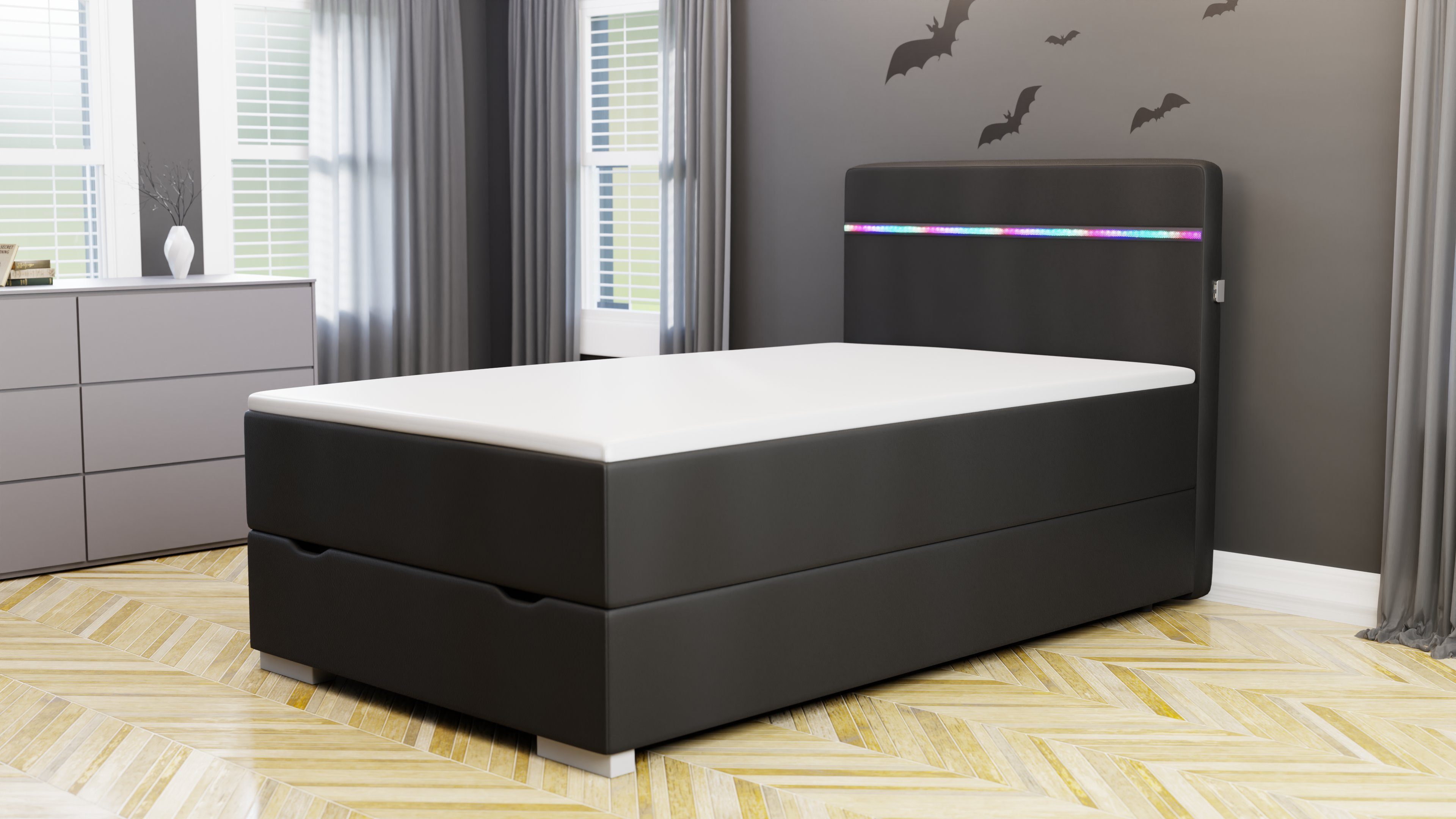 wonello Boxbett Monza 2, inkl. LED-Beleuchtung, Bettkasten, USB A+C Anschluss und Topper