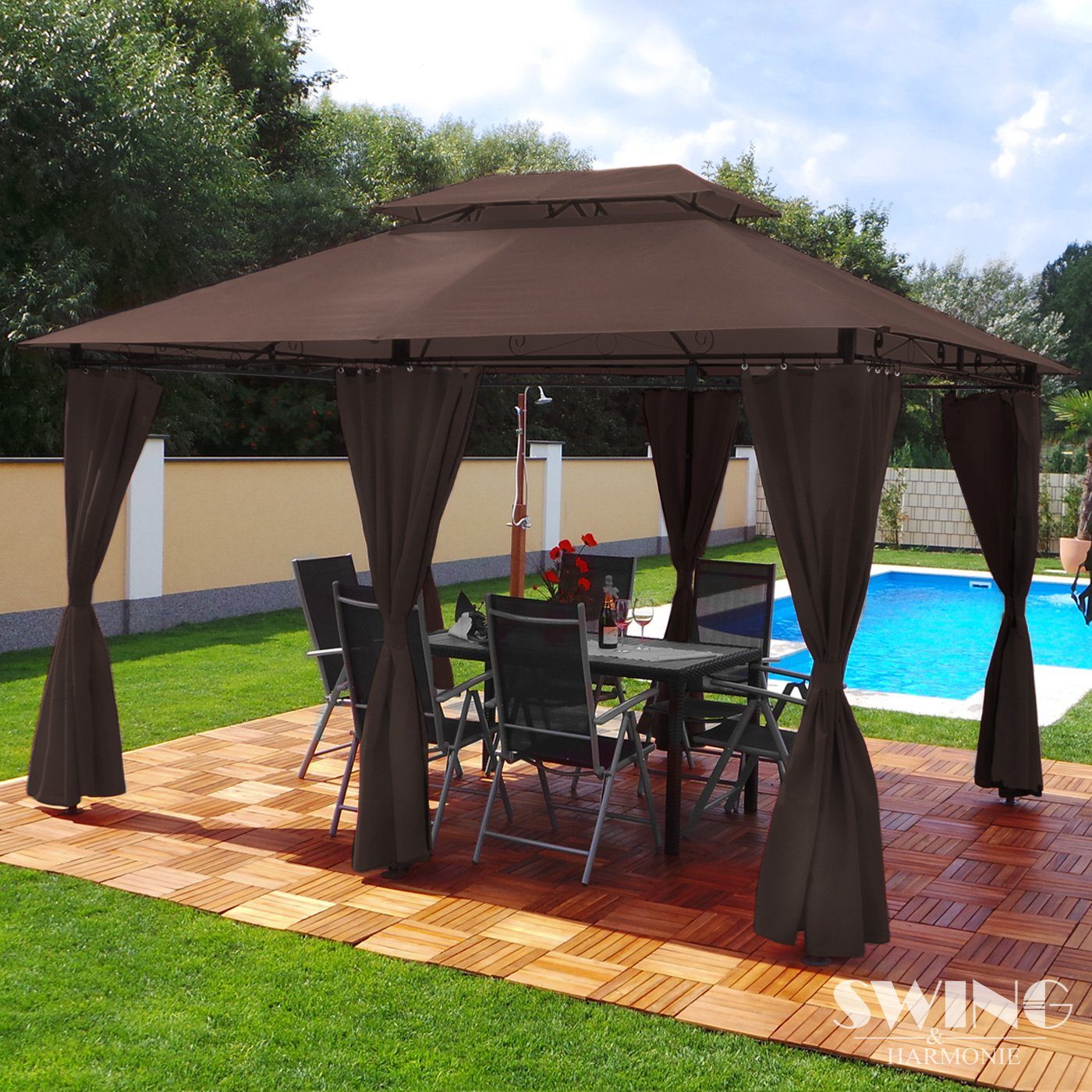 Swing&Harmonie Pavillon LED - Pavillon 3x4m Minzo Garten Pavillion, Solar Pavilion Gartenzelt Designer Pavilon