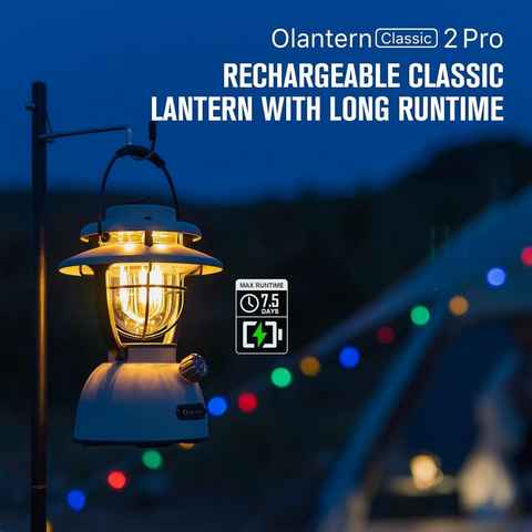 OLIGHT LED Laterne Olantern Classic 2 Pro Campinglampe 300 Lumen, LED fest integriert, Orange LEDs; Warmweiße LEDs, Stufenlos dimmbar, Notstrombank USB Wiederaufladbar