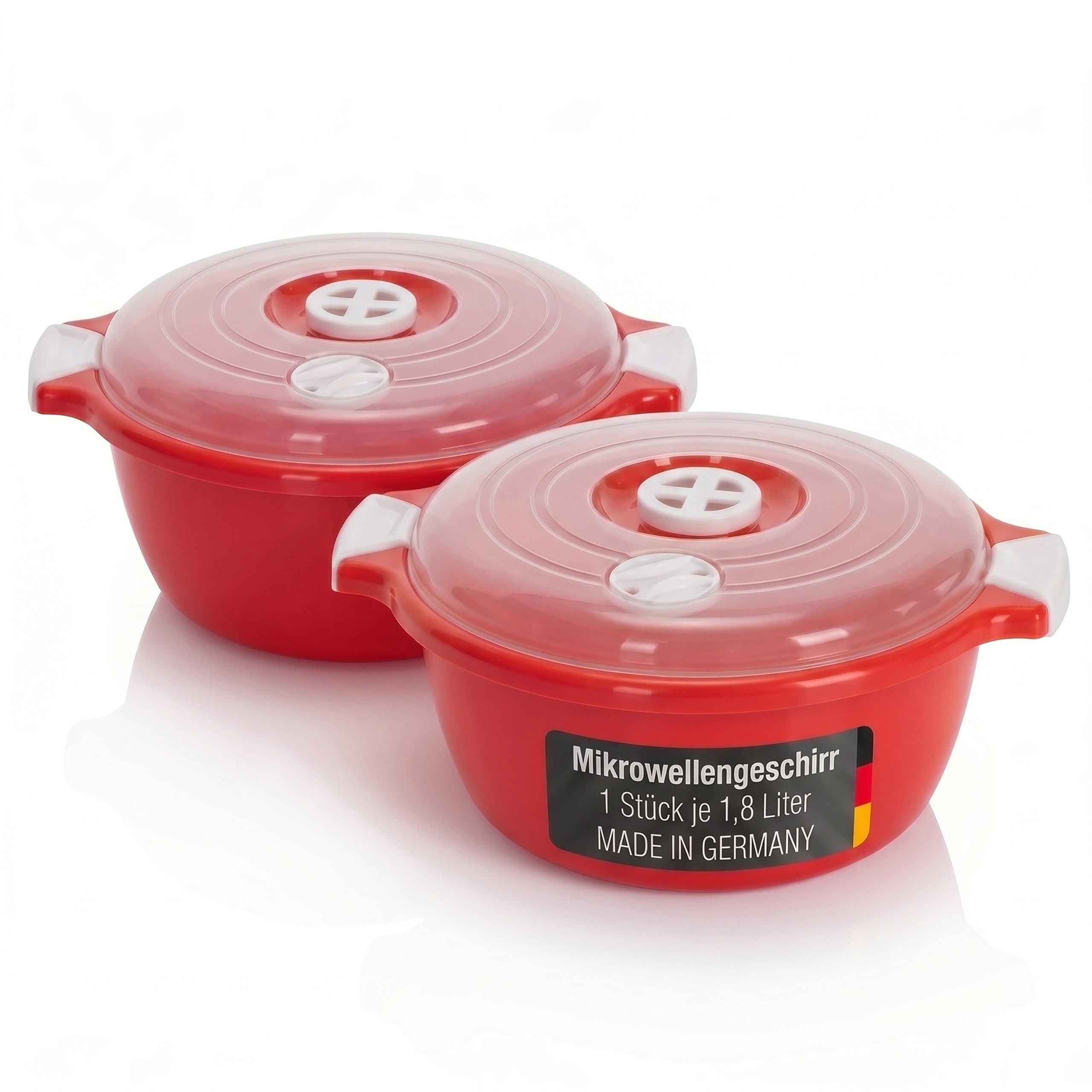 Lantelme Mikrowellenbehälter Mikrowellenschüssel Set rund Mikrowellen Picknick Schüssel, lebensmittelecht, (2-tlg., 2 Stück Set Mikrowellenschüssel Volumen 1,8 Liter Volumen), mit Deckel und Dampfventil, Deutsche Herstellung