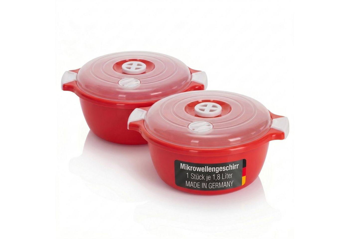 Lantelme Mikrowellenbehälter Mikrowellenschüssel Set rund Mikrowellen Picknick Schüssel, (2-tlg., 2 Stück Set Mikrowellenschüssel Volumen 1,8 Liter Volumen), mit Deckel und Dampfventil, Deutsche Herstellung