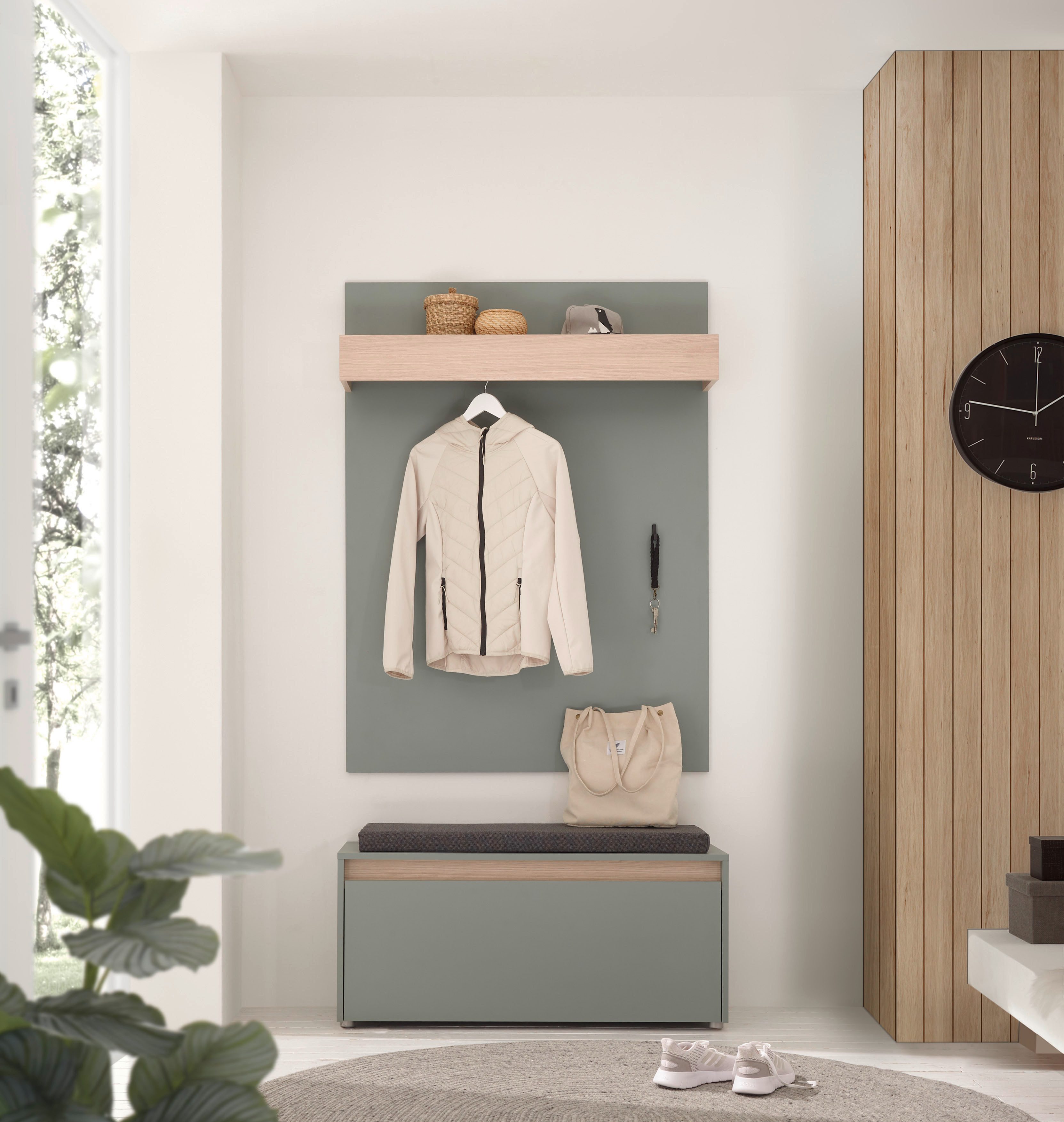 INOSIGN Шкафы-Set GIRON/CiTY, moderne Garderobe, Komplettset mit viel Stauraum, (Komplett-Set, 2-St), enthält Шкафыpaneel & Schuhbank inkl. Sitzkissen, 100 cm breit