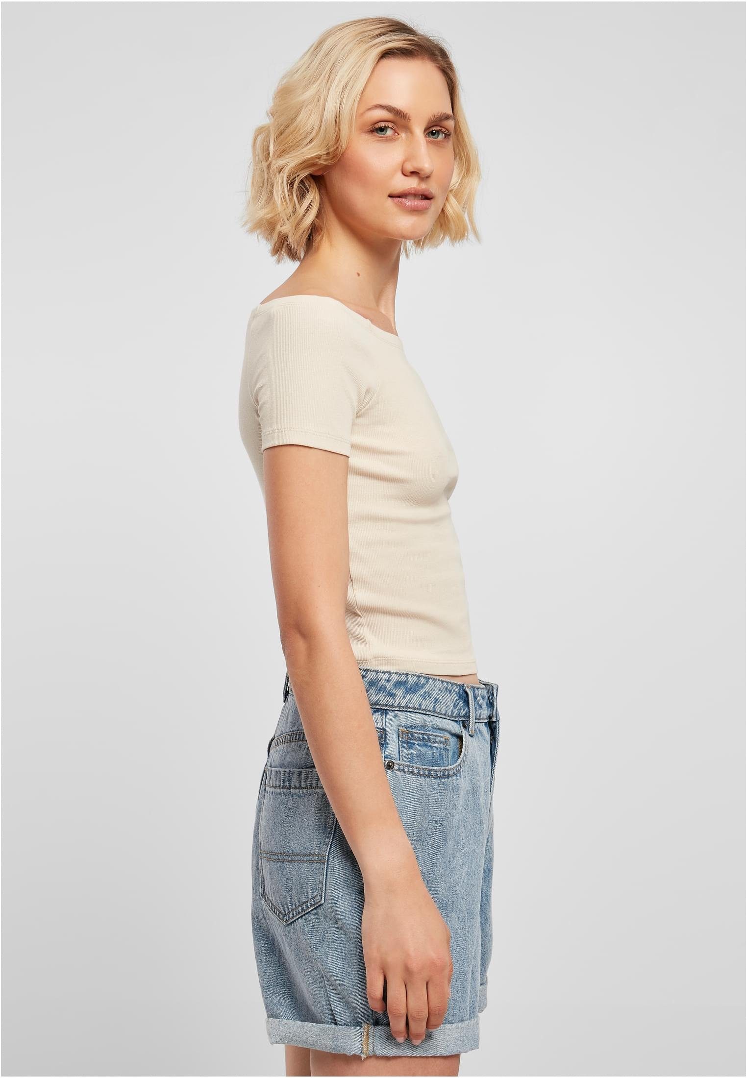 URBAN CLASSICS T-Shirt Damen Ladies (1-tlg) softseagrass Shoulder Off Rib Tee