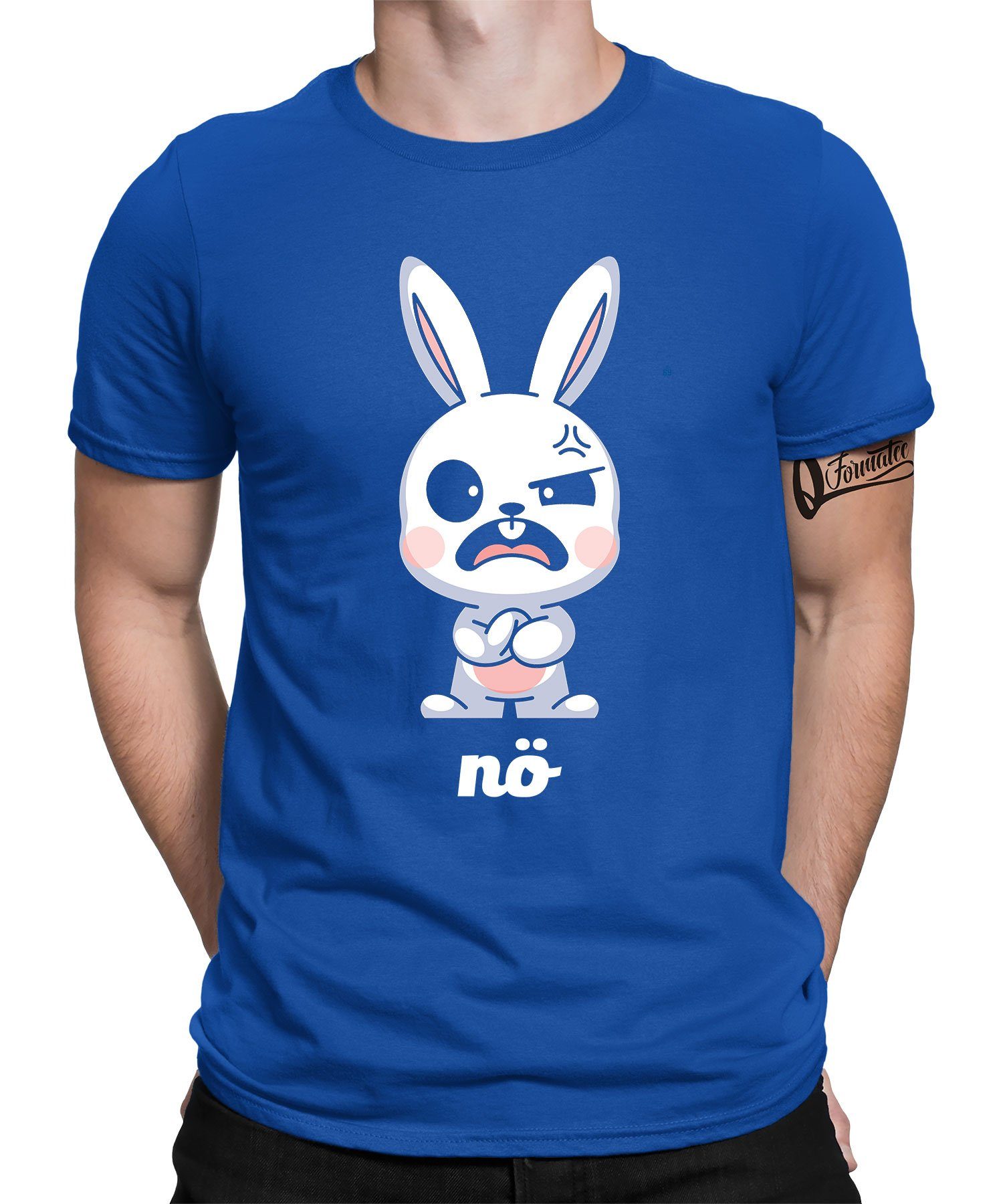 Quattro Formatee Kurzarmshirt Hase Kaninchen Nö - Lustiger Spruch Statement Herren T-Shirt (1-tlg) Blau