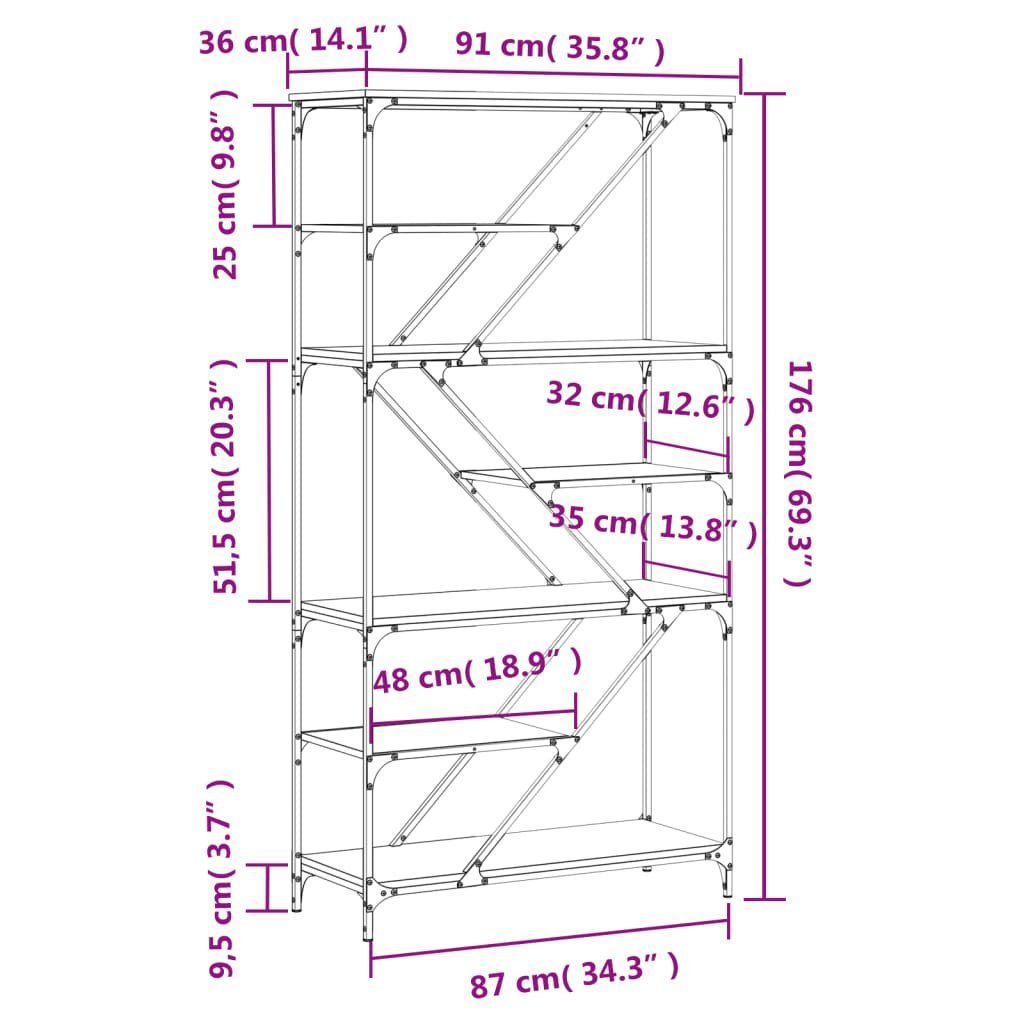 vidaXL Bücherregal Bücherregal Sonoma-Eiche 91x36x176 Stahl, Holzwerkstoff cm Sonoma Eiche und 1-tlg