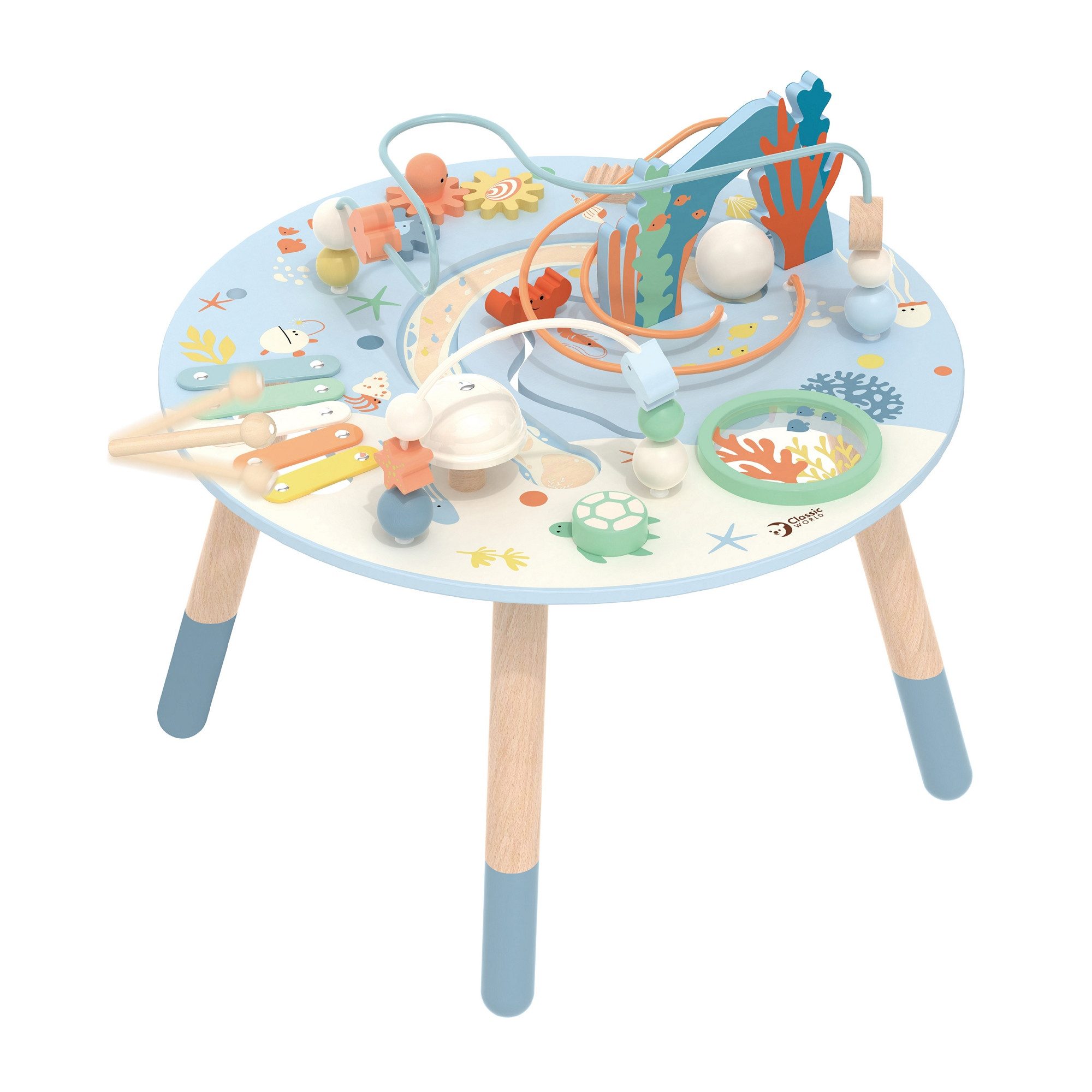 Classic World Motorikbrett Classic World - Musikaktivitäts-Tisch - 45x45x44,5cm - ab 18 Monaten, aus Holz