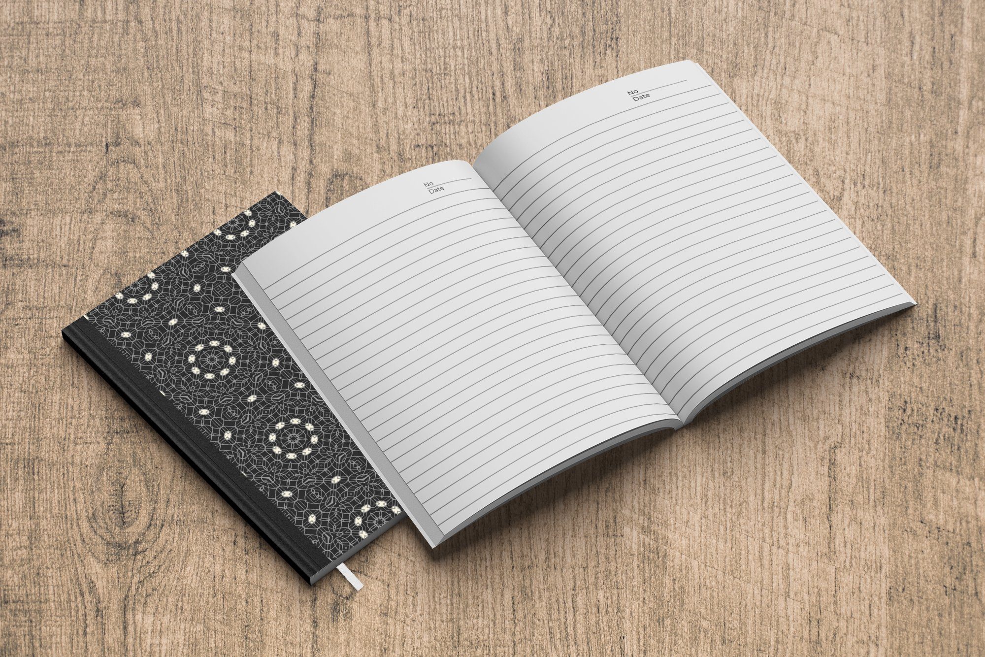 MuchoWow Notizbuch Muster - Tagebuch, - Ornament, Notizheft, Seiten, Haushaltsbuch 98 Merkzettel, und Weiß Journal, Schwarz A5