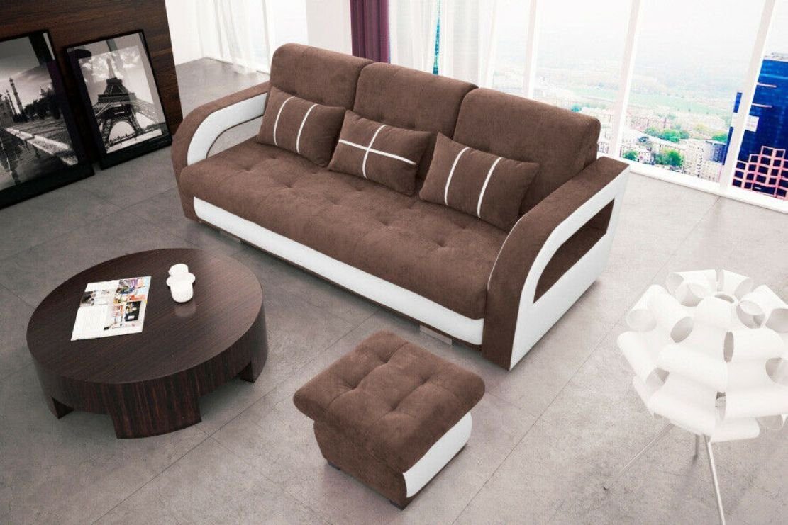 JVmoebel Sofa, Mit Bettfunktion Braun/Weiß