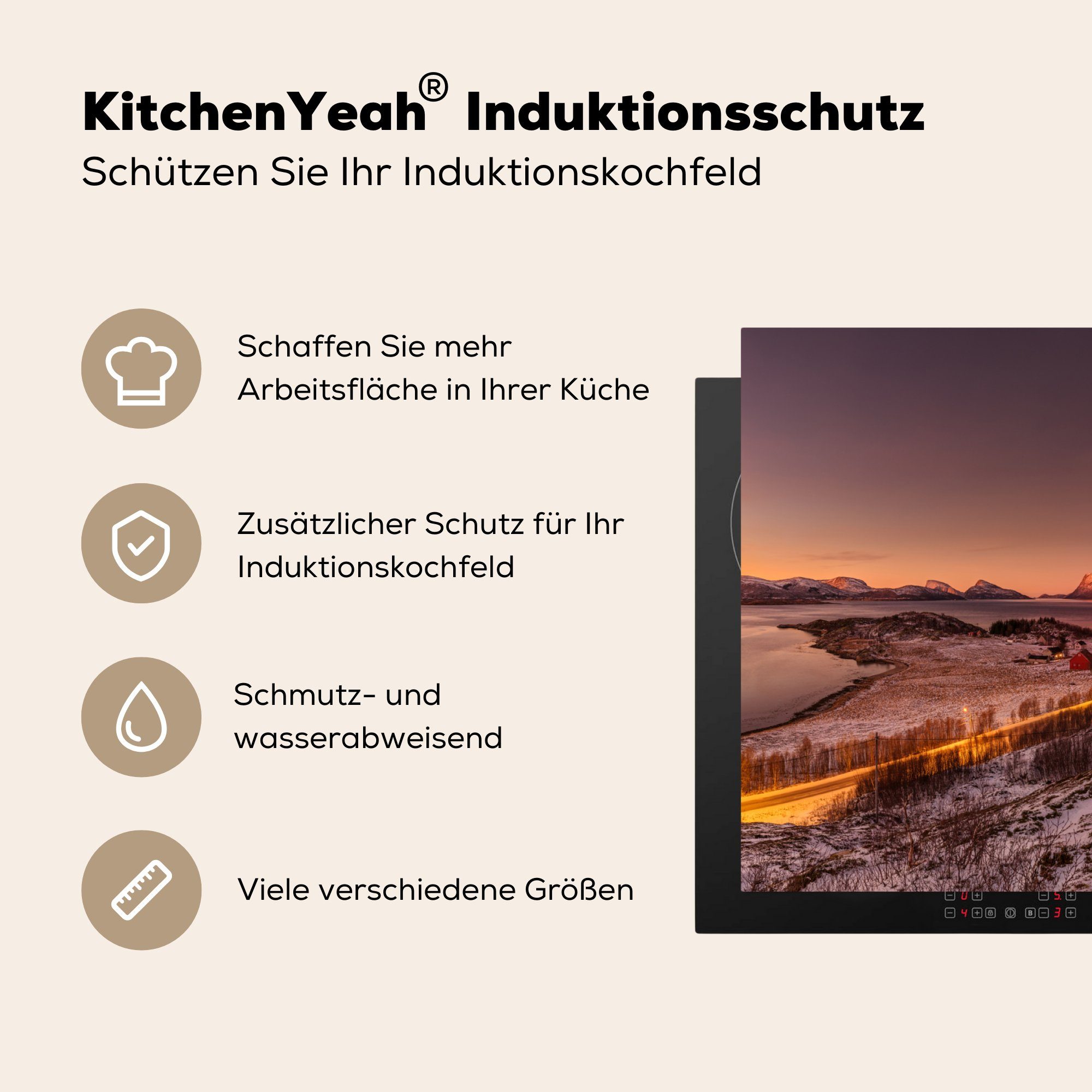 MuchoWow Herdblende-/Abdeckplatte Arktischer Sonnenuntergang tlg), küche über für Vinyl, Arbeitsplatte Ceranfeldabdeckung, (1 Kvaloya, cm, 83x51