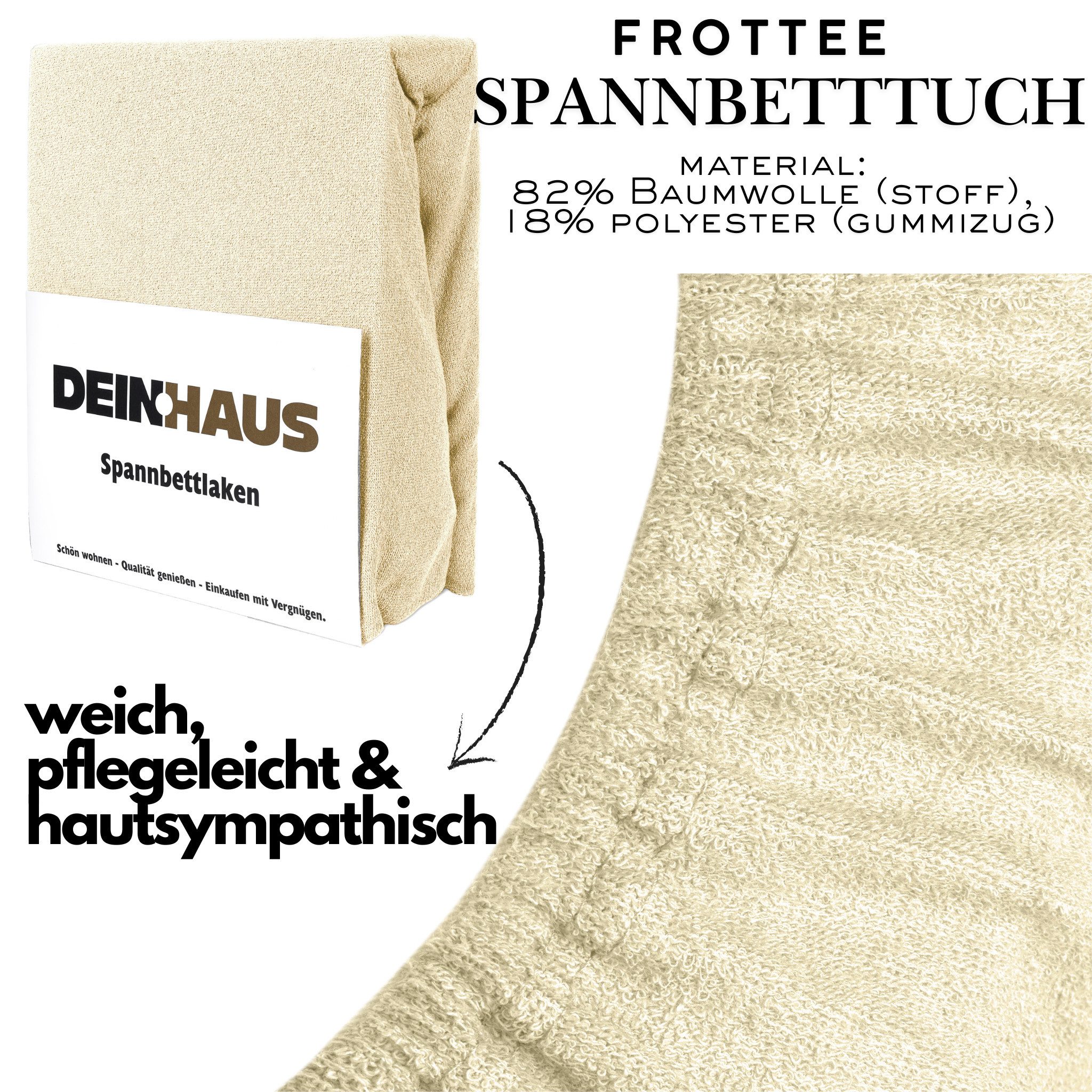DH DEIN . HAUS Spannbettlaken Frottee SOFT, Baumwolle, Gummizug: rundum, (1 Stück), weich saugfähig atmungsaktiv Rundumgummi formstabil bis 20 cm – Bild 3 von 5