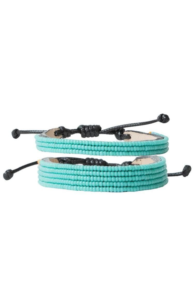 Ubuntu Life Perlenarmband Massai - Sea Grün - S/M, Handgefertigt · Leder & Glasperlen · Unikat