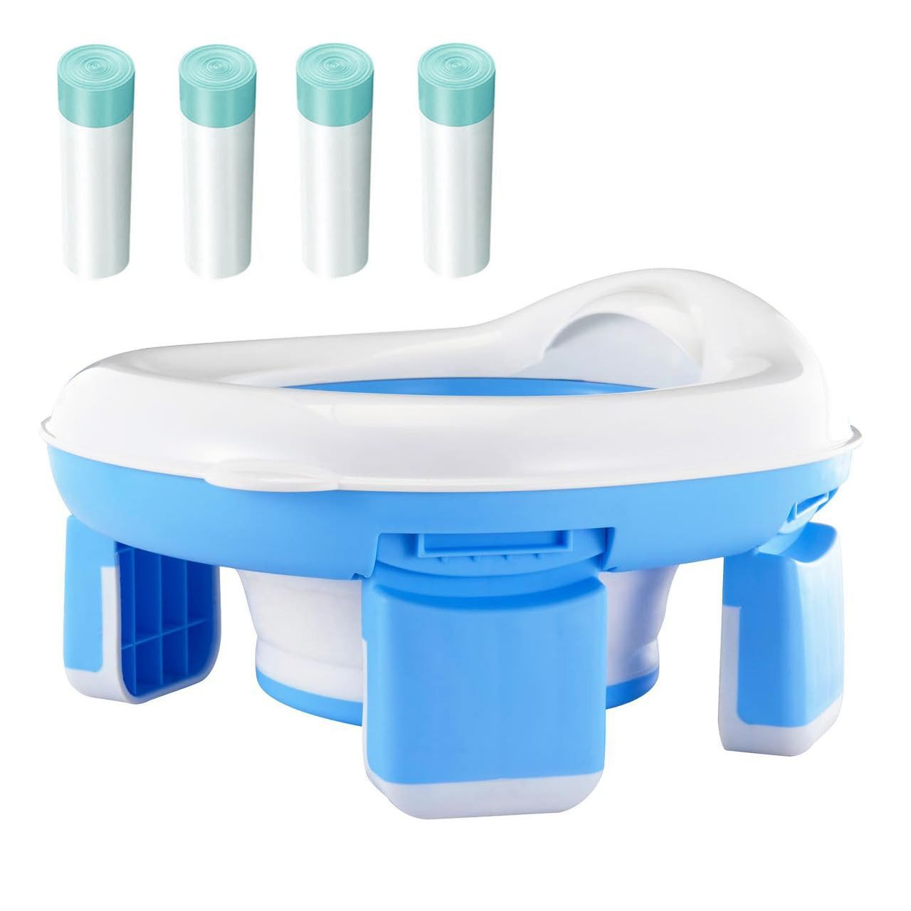 POPOLIC Toilettentrainer Toilettensitz Kinder,Töpfchen Training Sitze, Faltbares Babytöpfchen, (Mit 20 Müllbeuteln mit Kordelzug (4 Rollen), Tragbarer Reisetöpfchen-Trainingssitz für Kleinkinder