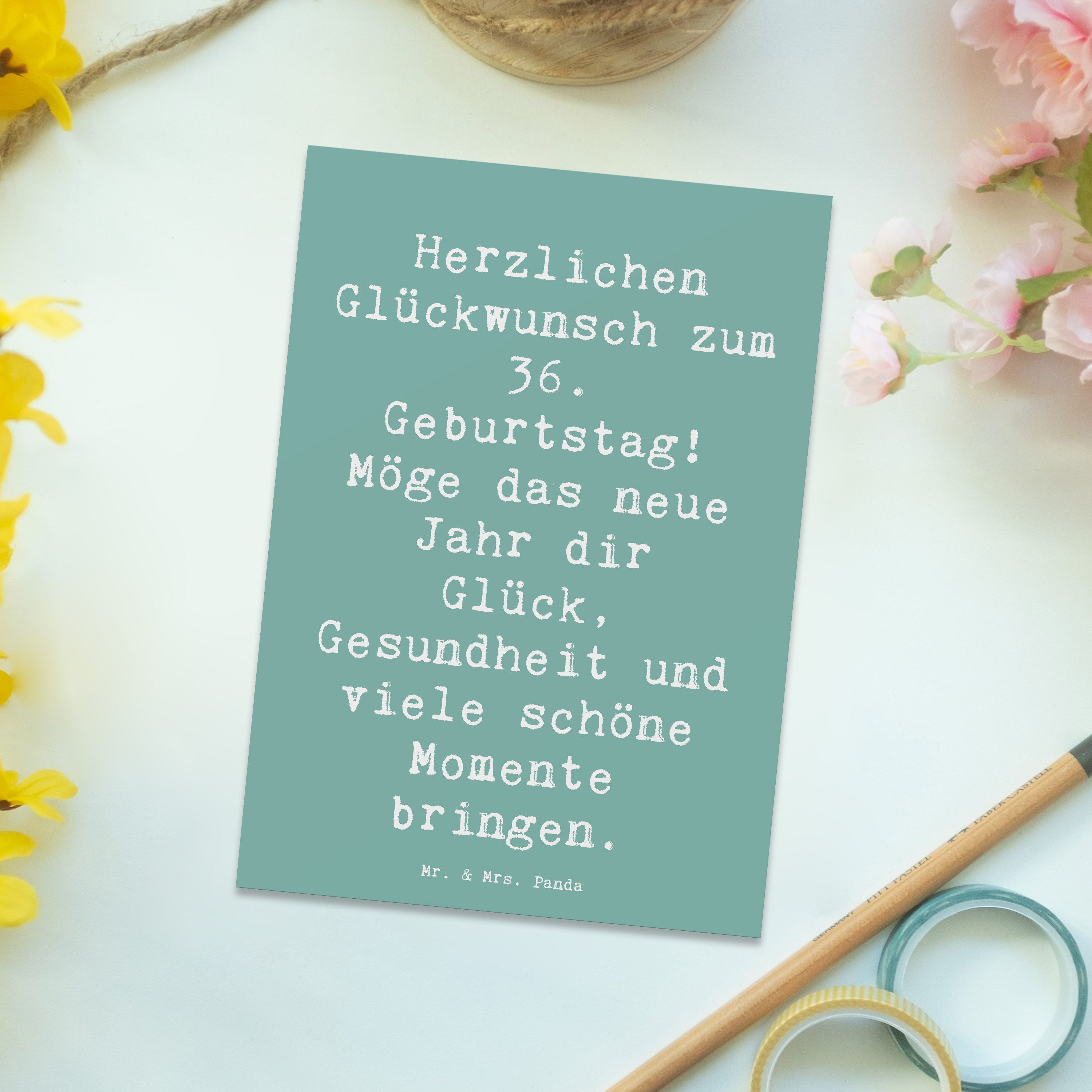 Thumbnail - Mr. & Mrs. Panda Postkarte Spruch 36. Geburtstag Glückwünsche - Meeresbrise - Geschenk, neues Ja