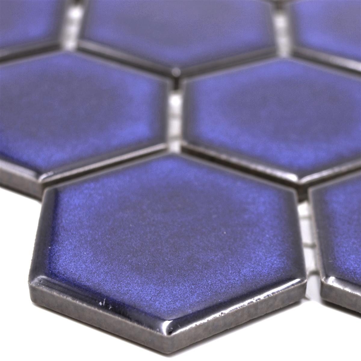 Mosafil Mosaikfliesen Keramikmosaik Fliesen Salomon Hexagon H51, Keramik 28.100x32.500, blau, Verlegefertig auf ein Netz geklebt - Frostsicher - Wasserfest
