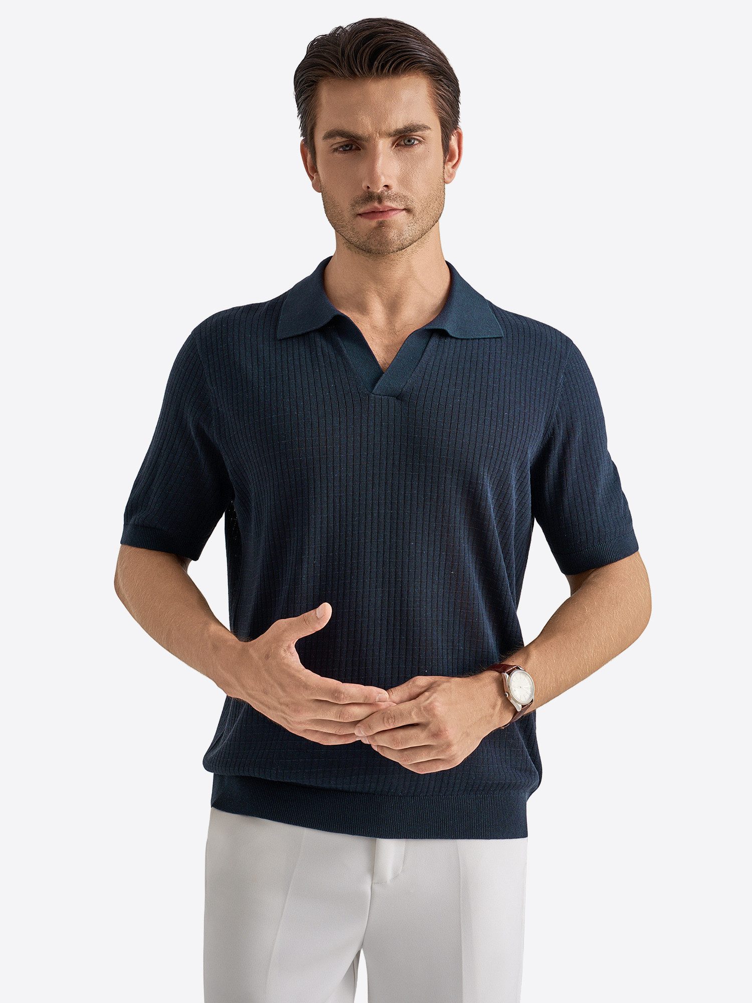 VANTORY Poloshirt Herren Strickpolo mit Struktur (Packung, 1-tlg., 1per-Pack) mit offenem Kragen