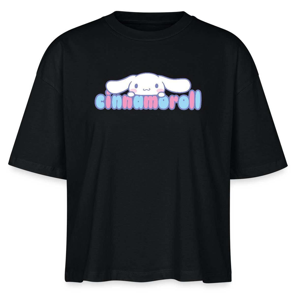 T-Shirt Cinnamoroll Guckt Über Schriftzug Boxy Shirt Damen