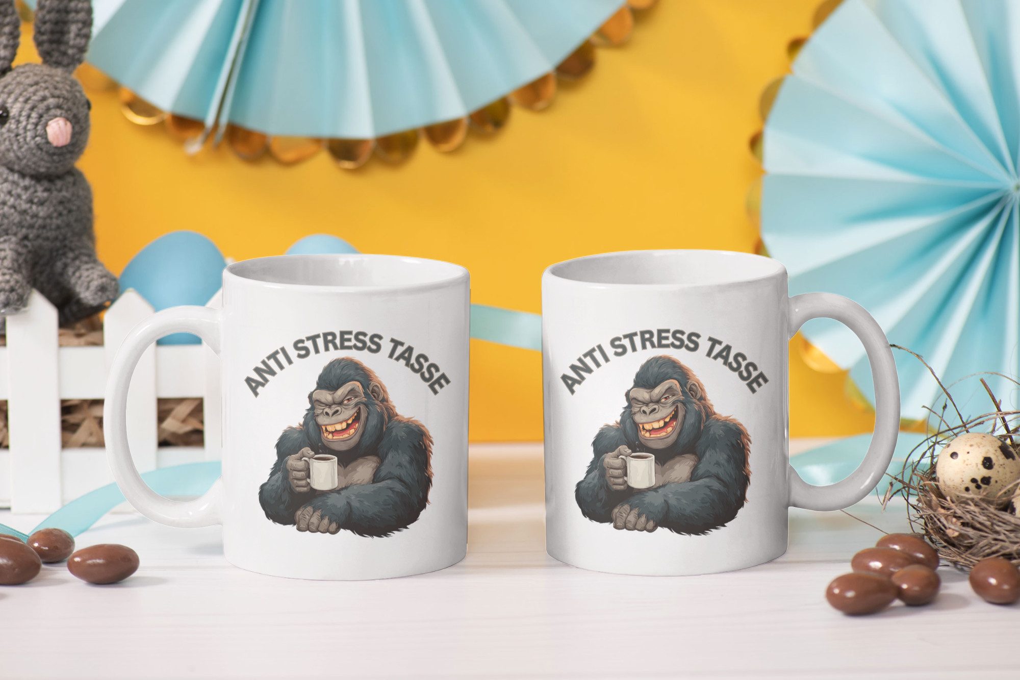 WS-Trend Tasse Anti Stress Gorilla Kaffeetasse Teetasse Tasse Geschenkidee 325 ml, Keramik