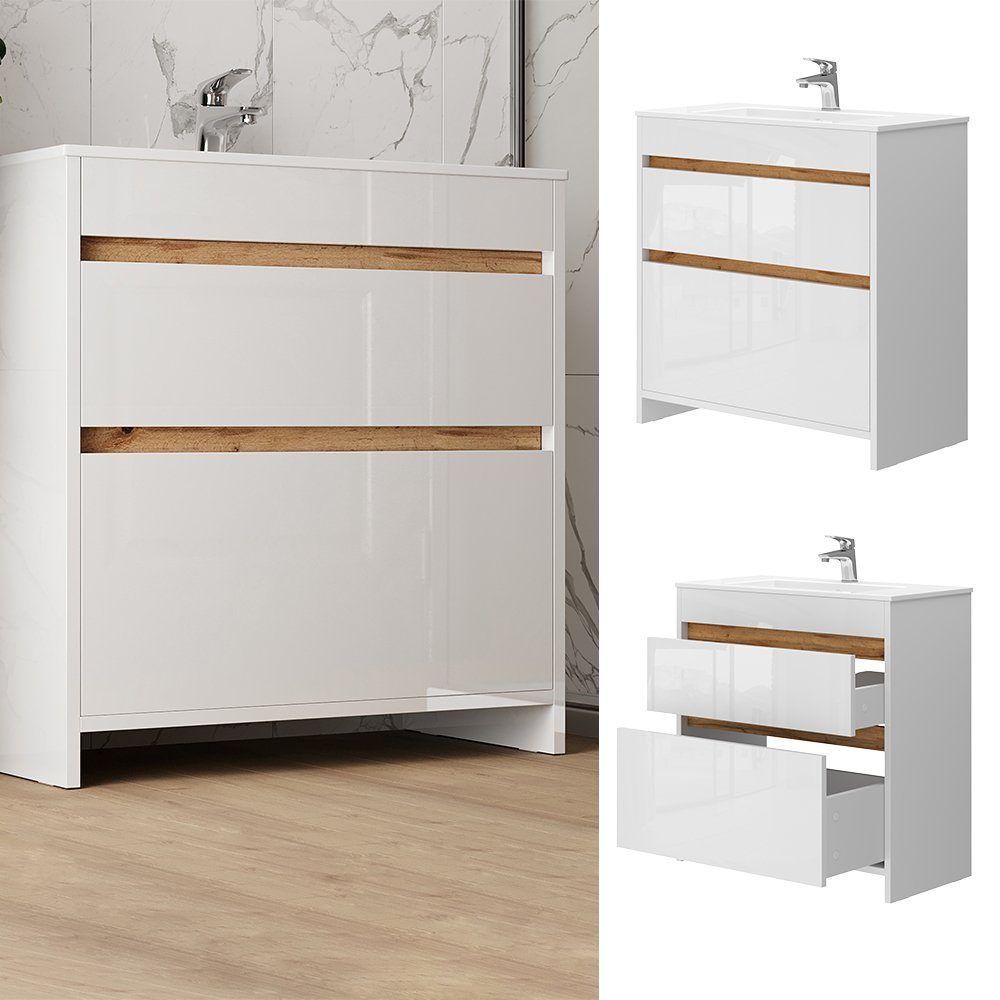 Vicco Badmöbel-Set Detmold, Weiß, 2 Teile, günstig online kaufen