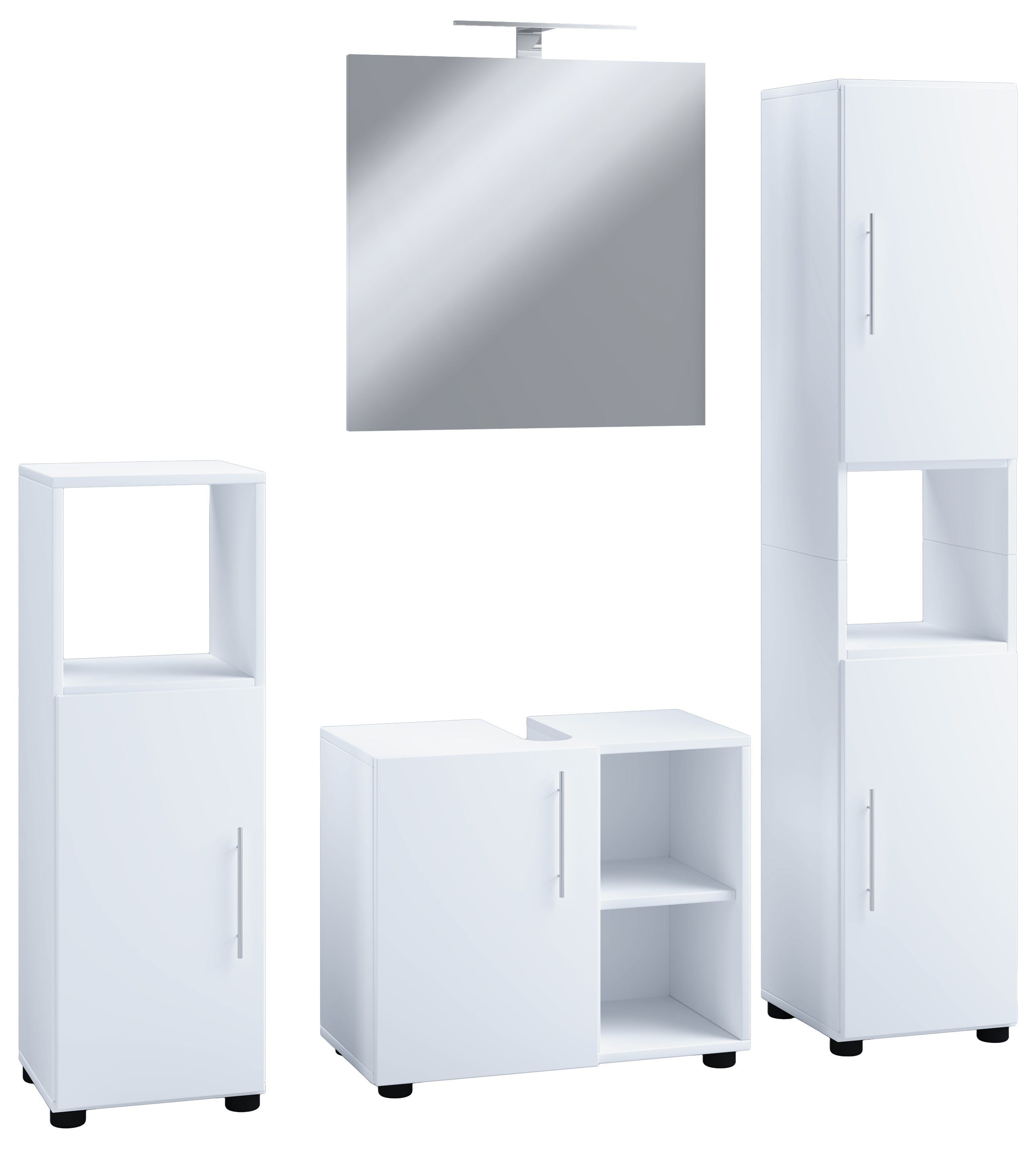 VCM Badmöbel-Set 4 teilig Bad Komplettset Flandu, (Komplett-Set, 4-St., 1x Spiegel 1x Midischrank 1x Unterschrank 1x Hochschrank)