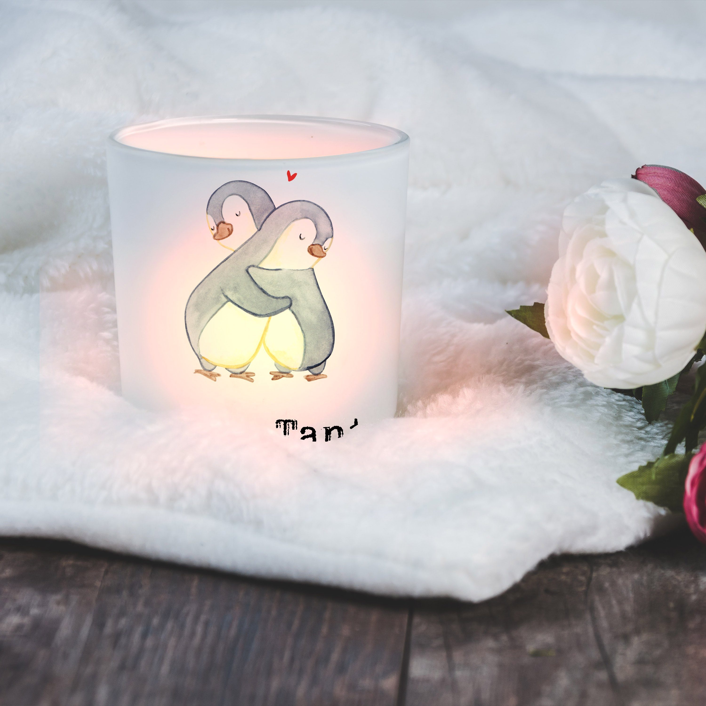 Mrs. Welt Teelichter, - Pinguin Tante der Mr. & Beste Windlicht Transparent Panda St) (1 Da - Geschenk,