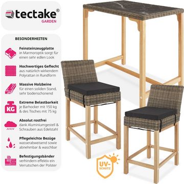 tectake Sitzgruppe Rattan Bartisch Kutina mit 2 Stühlen Latina, (Set, 3-tlg), Gartenmöbel-Sets