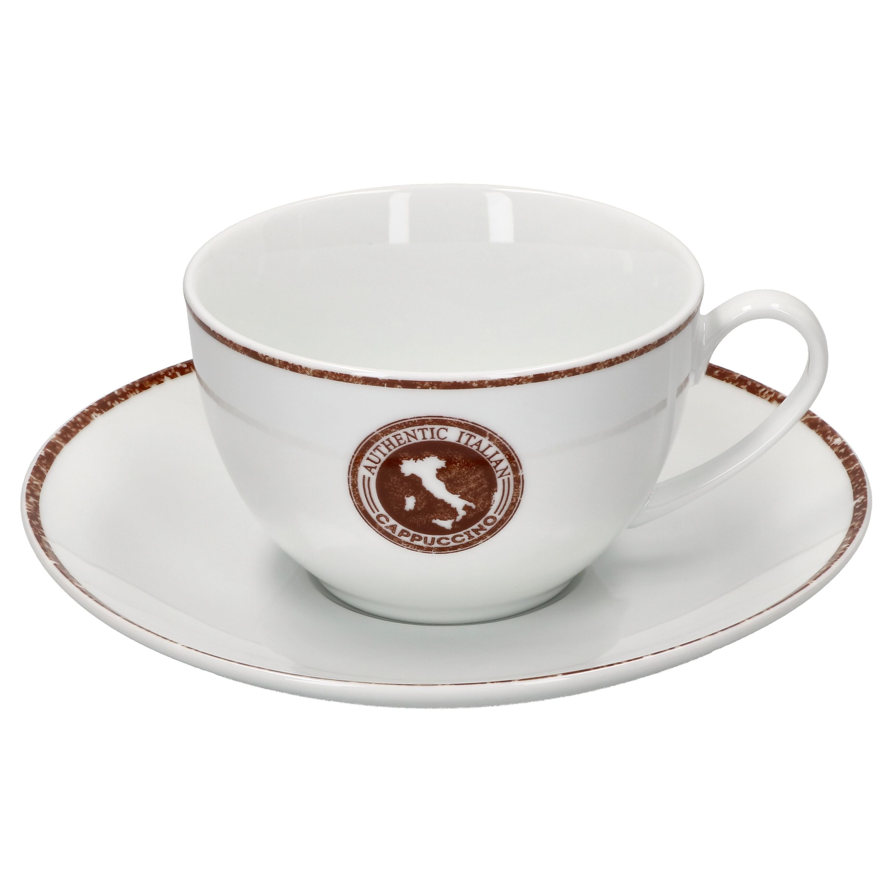 Ritzenhoff & Breker Becher 4tlg Set Authentic Italian Cappuccinotasse + Untertasse Cappuccino, Porzellan